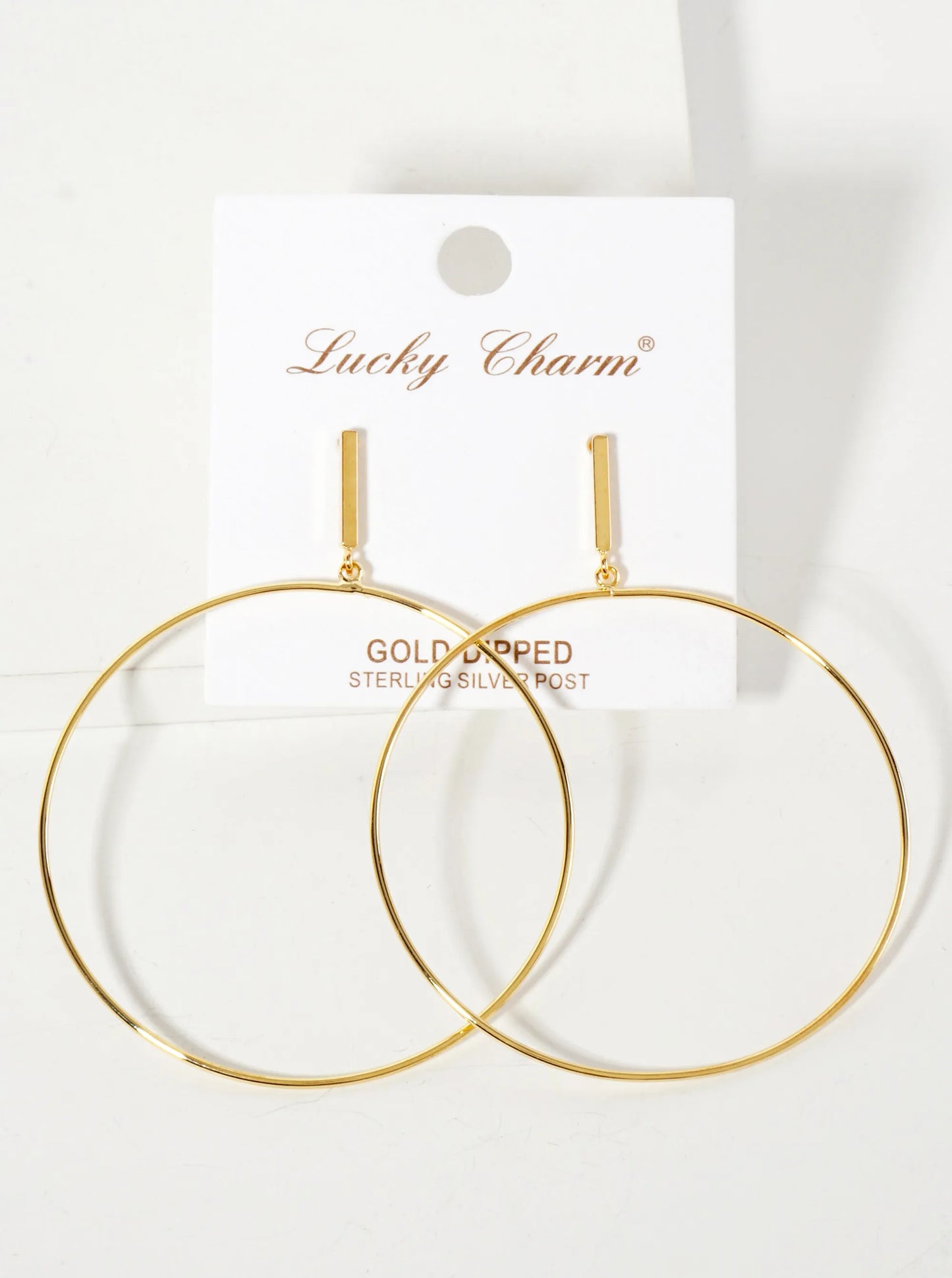 Polished Brass 2-inch Delicate Circle Drop 18K-Gold-Dipped Earrings