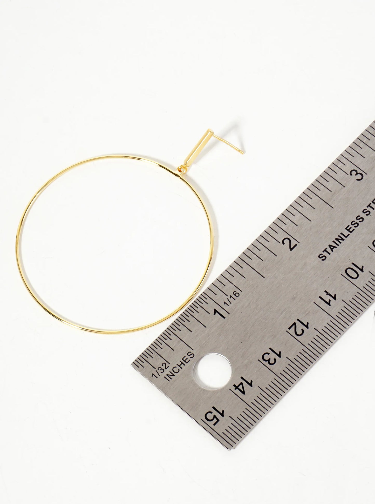 Polished Brass 2-inch Delicate Circle Drop 18K-Gold-Dipped Earrings