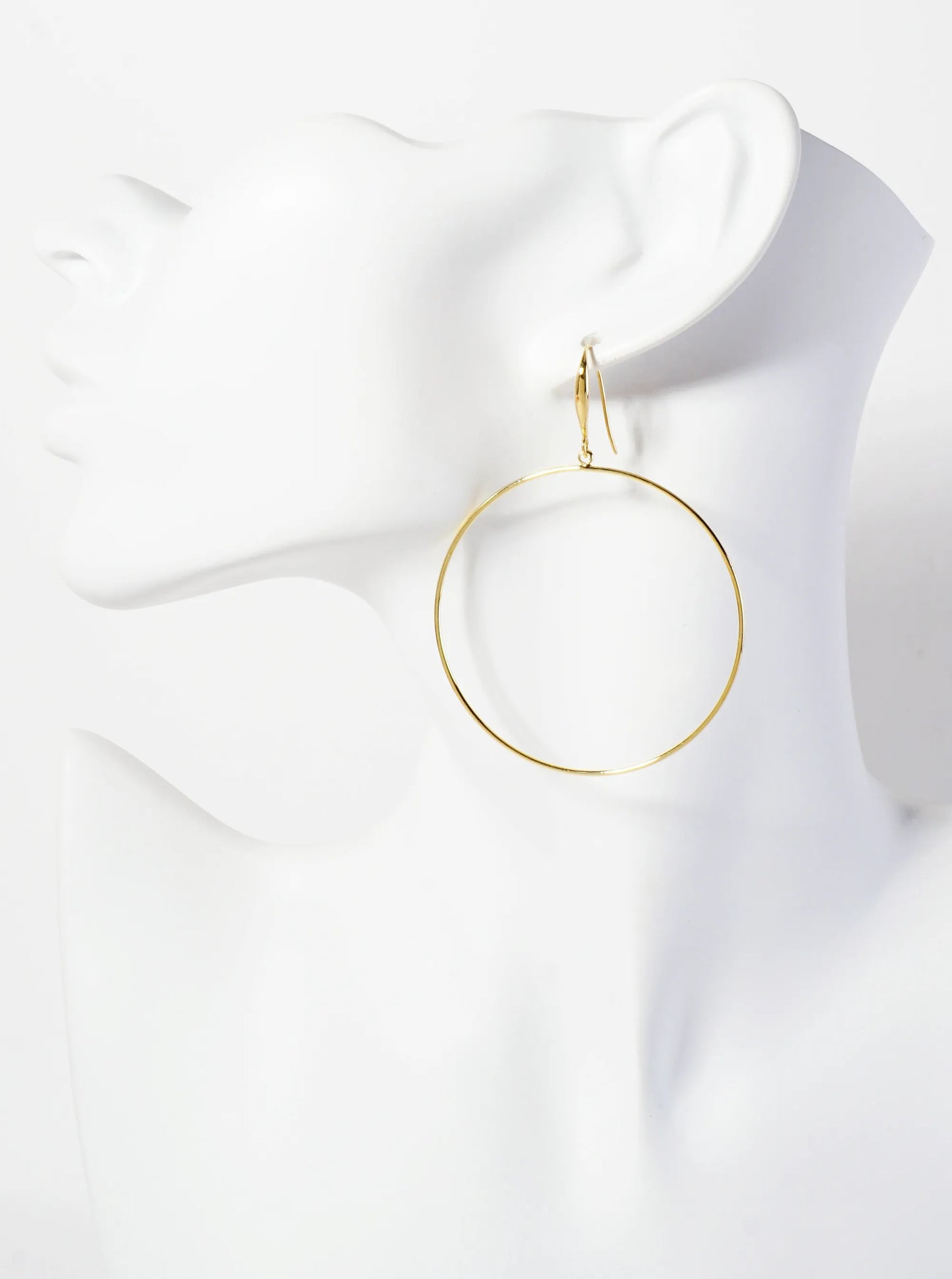 Polished Brass 2-inch Delicate Circle Drop 18K-Gold-Dipped Fish-Hook Earrings