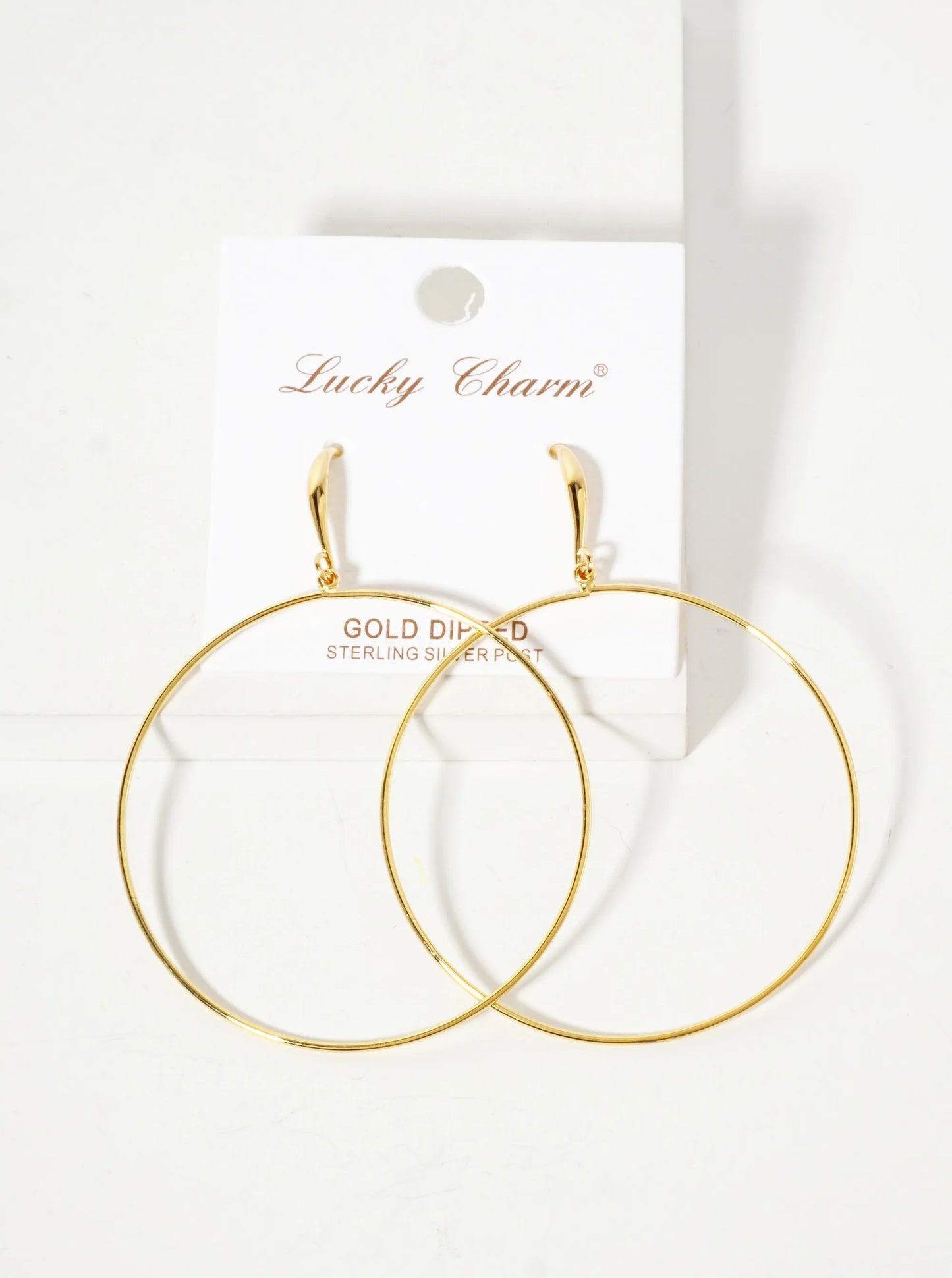 Polished Brass 2-inch Delicate Circle Drop 18K-Gold-Dipped Fish-Hook Earrings