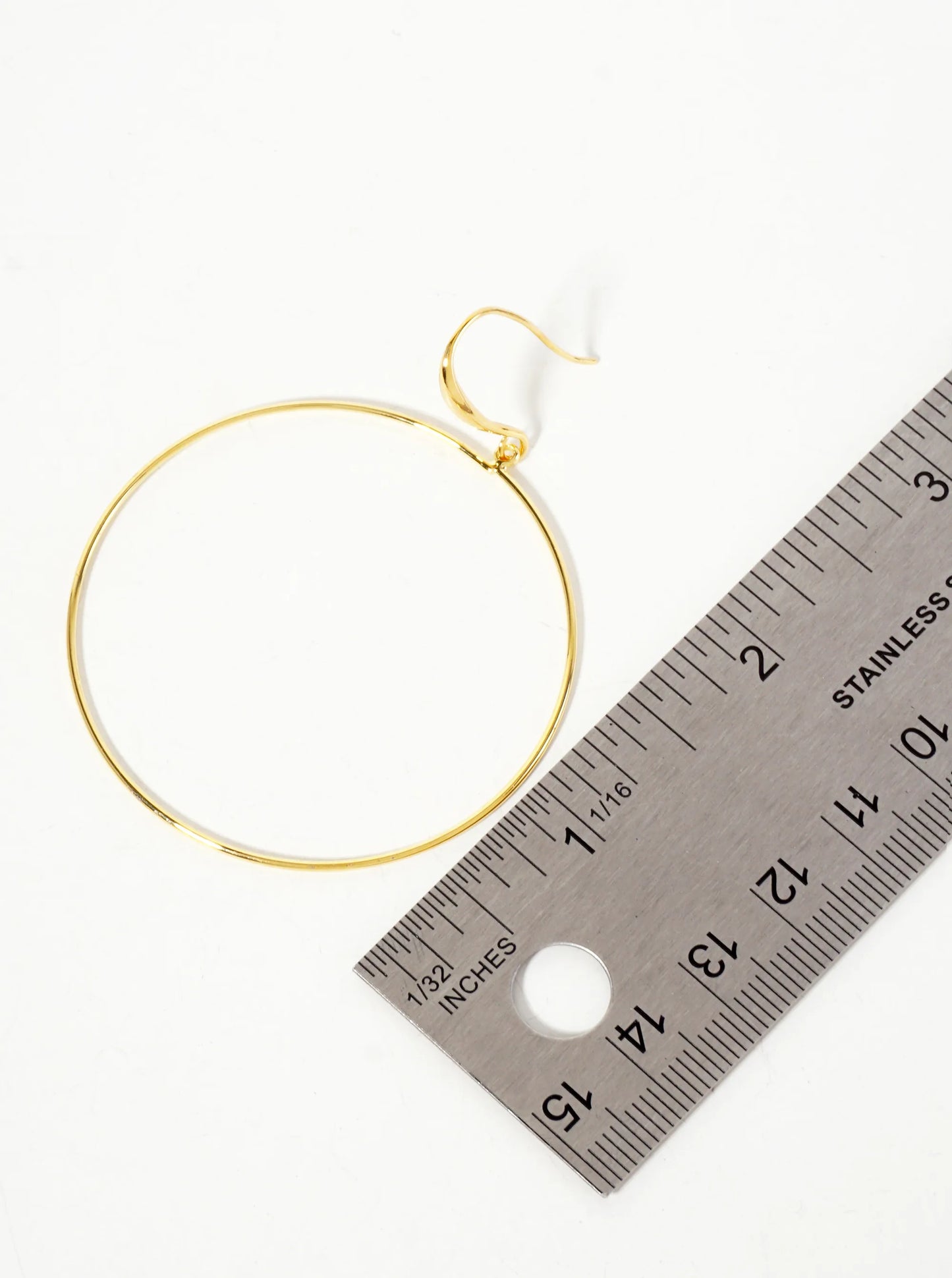 Polished Brass 2-inch Delicate Circle Drop 18K-Gold-Dipped Fish-Hook Earrings
