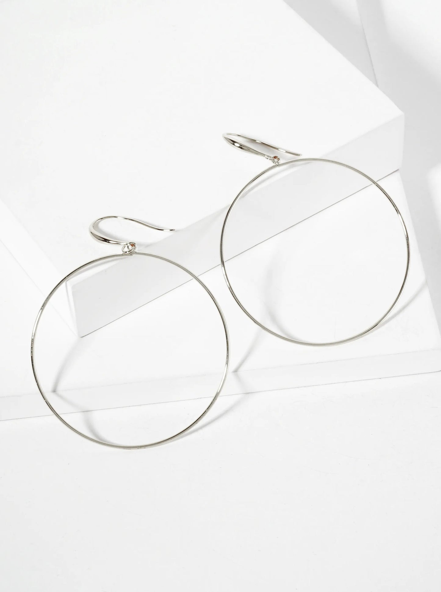 Polished Brass 2-inch Delicate Circle Drop 18K-Gold-Dipped Fish-Hook Earrings