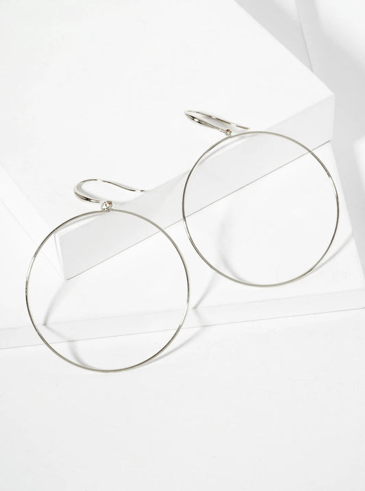 Polished Brass 2-inch Delicate Circle Drop 18K-Gold-Dipped Fish-Hook Earrings