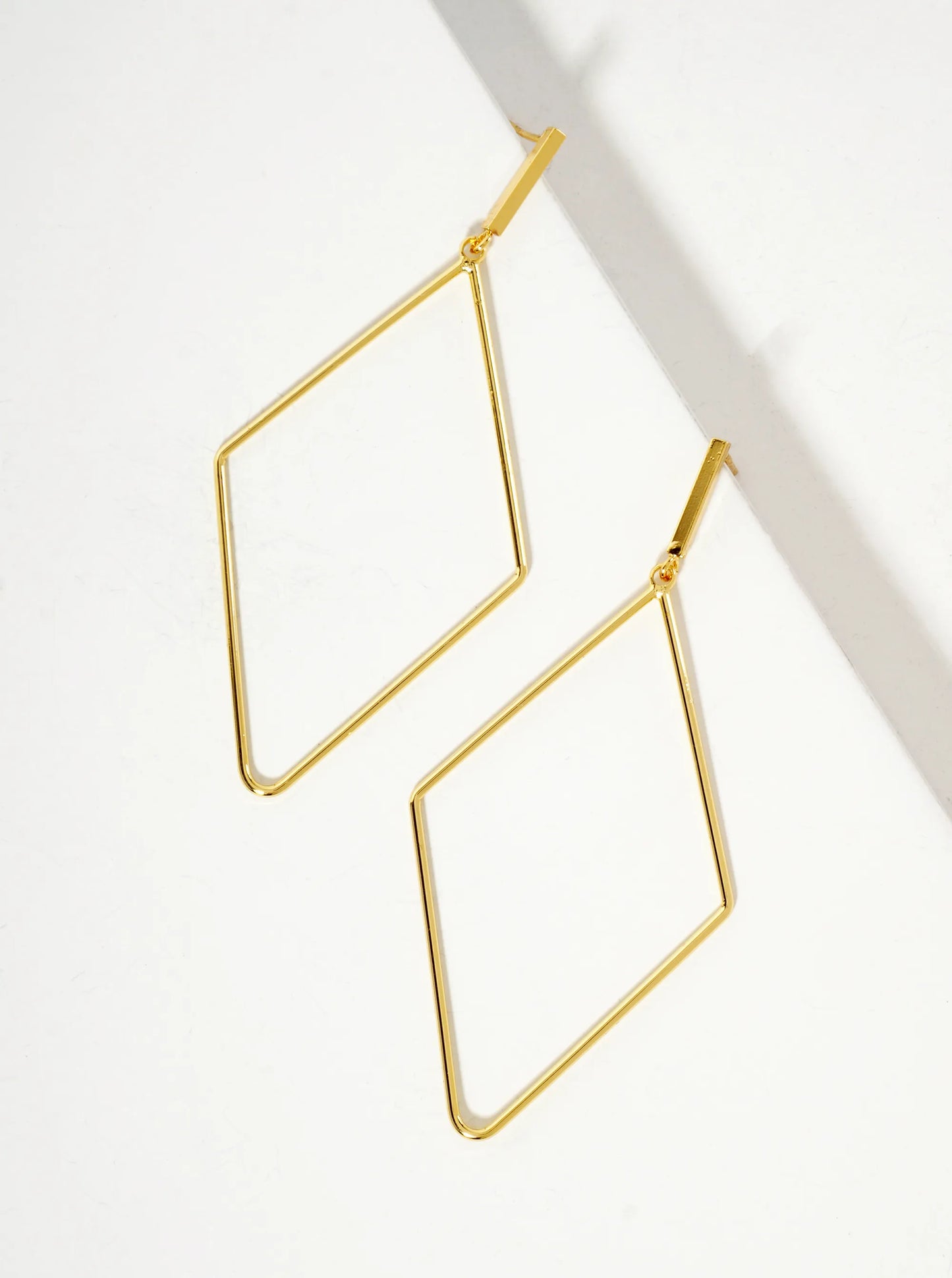 Polished Brass 2-inch Delicate Diamond Drop 18K-Gold-Dipped Earrings