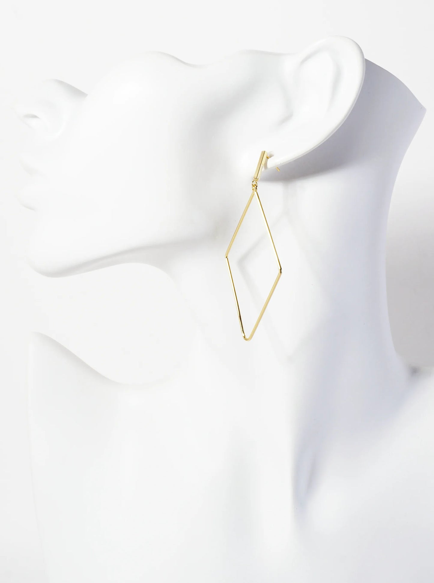 Polished Brass 2-inch Delicate Diamond Drop 18K-Gold-Dipped Earrings