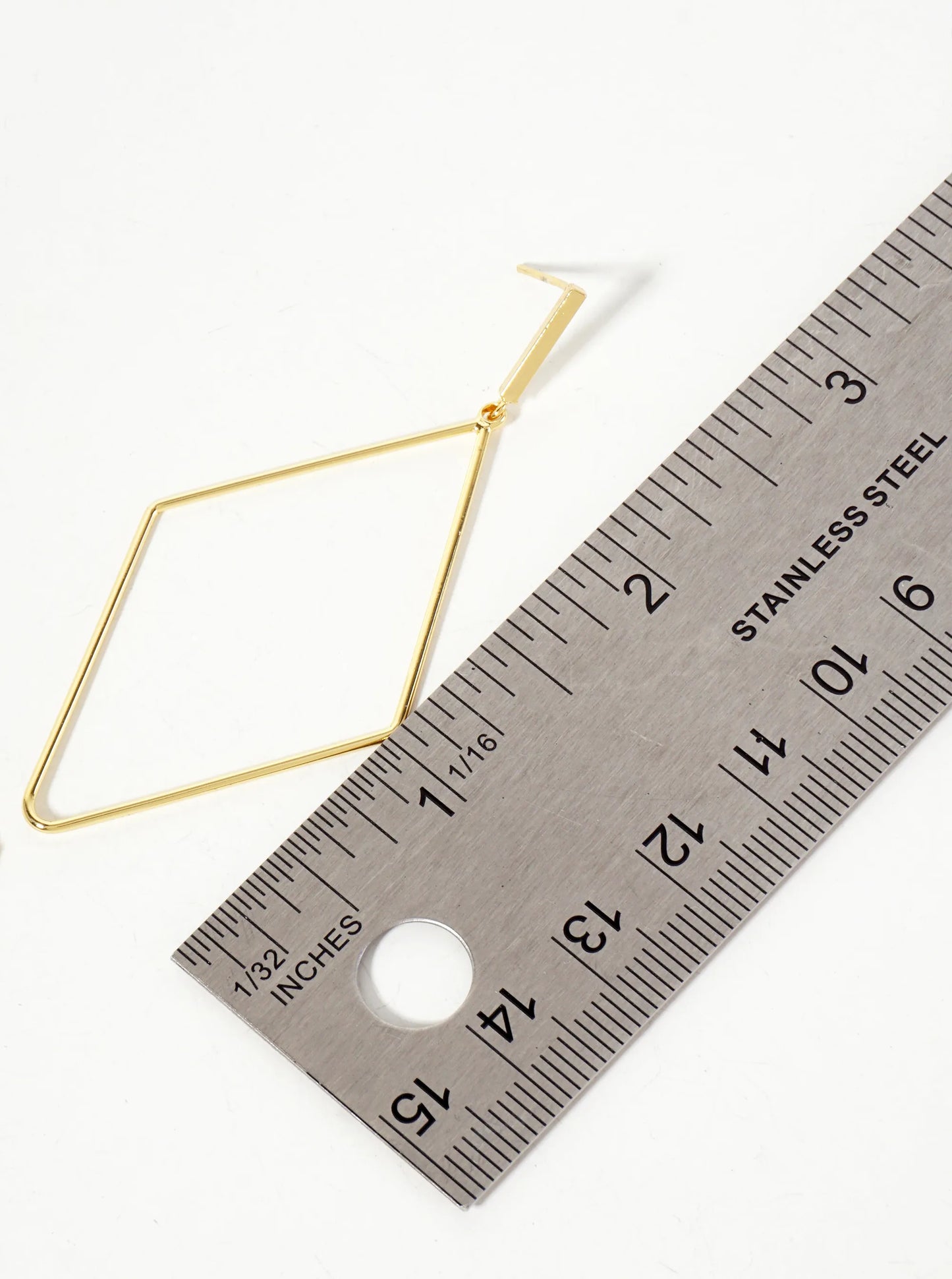 Polished Brass 2-inch Delicate Diamond Drop 18K-Gold-Dipped Earrings