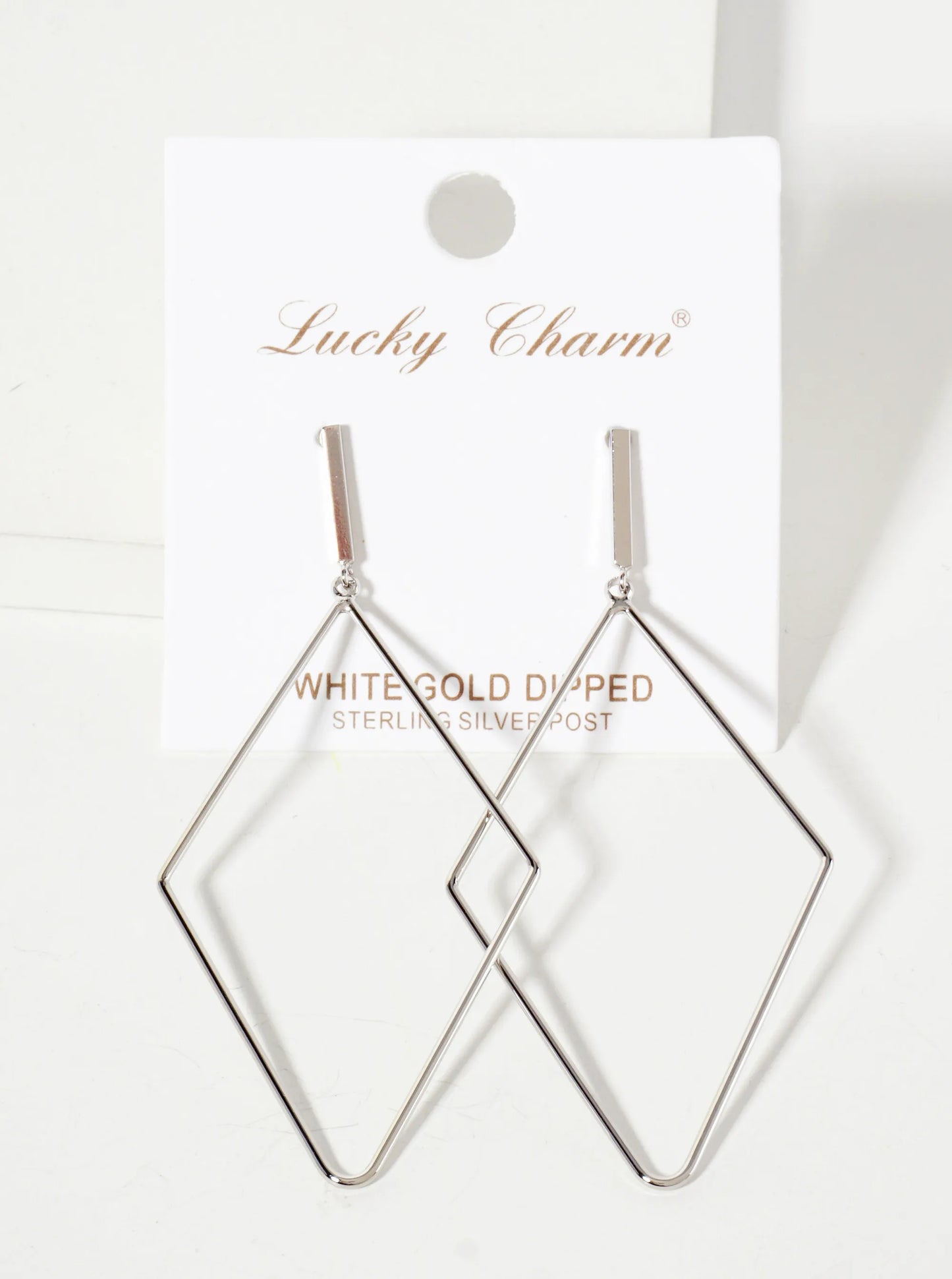 Polished Brass 2-inch Delicate Diamond Drop 18K-Gold-Dipped Earrings