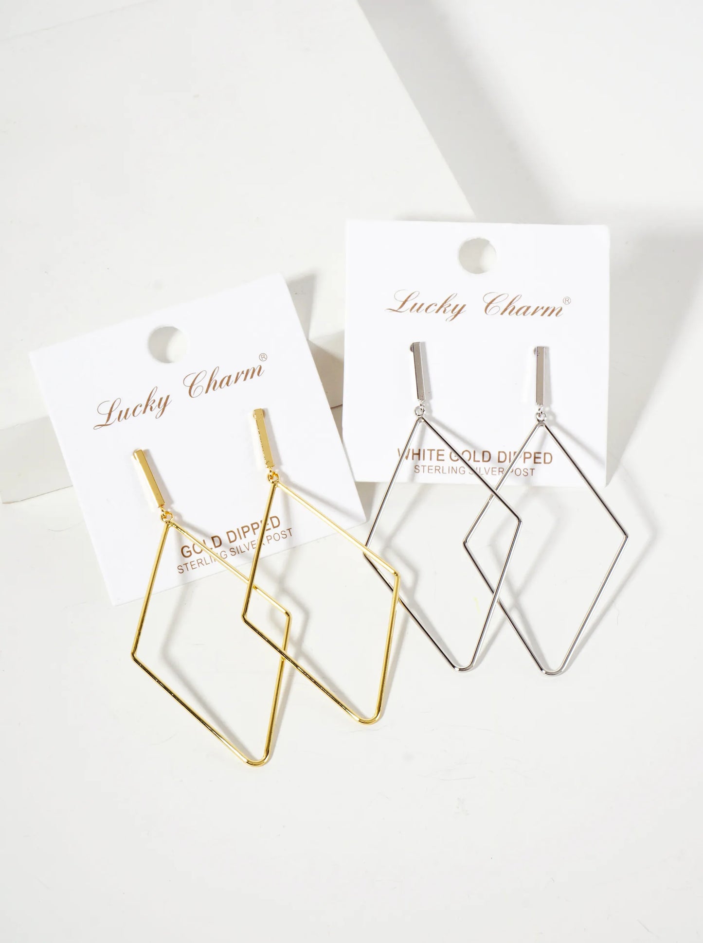 Polished Brass 2-inch Delicate Diamond Drop 18K-Gold-Dipped Earrings