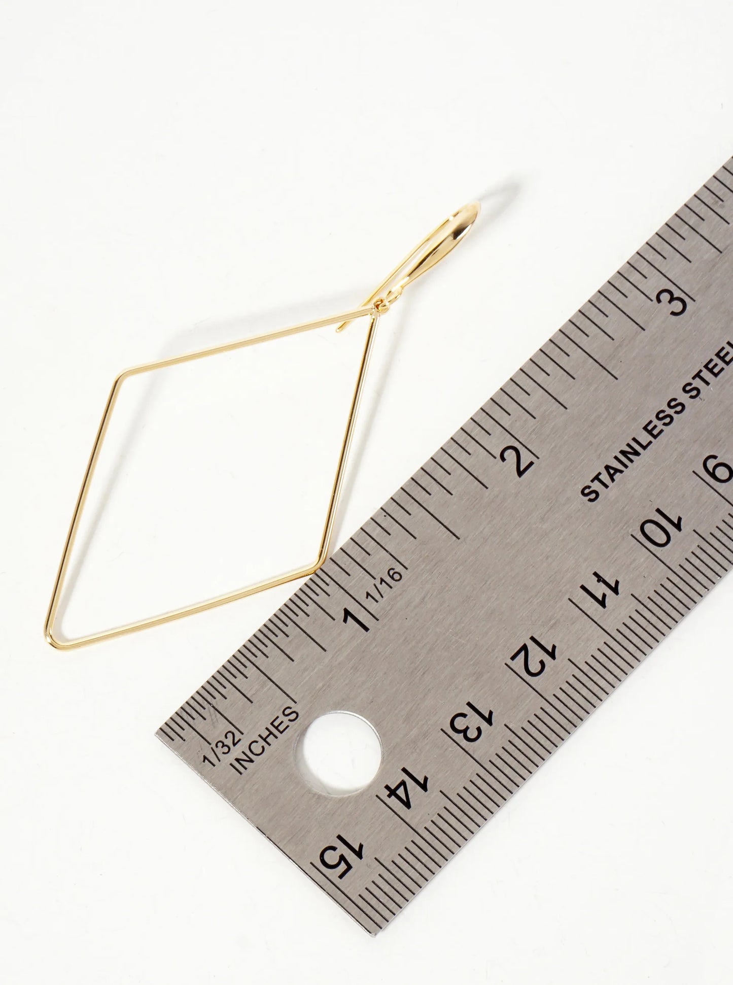 Polished Brass 2-inch Delicate Diamond Drop 18K-Gold-Dipped Fish-Hook Earrings