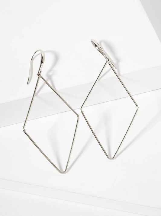 Polished Brass 2-inch Delicate Diamond Drop 18K-Gold-Dipped Fish-Hook Earrings