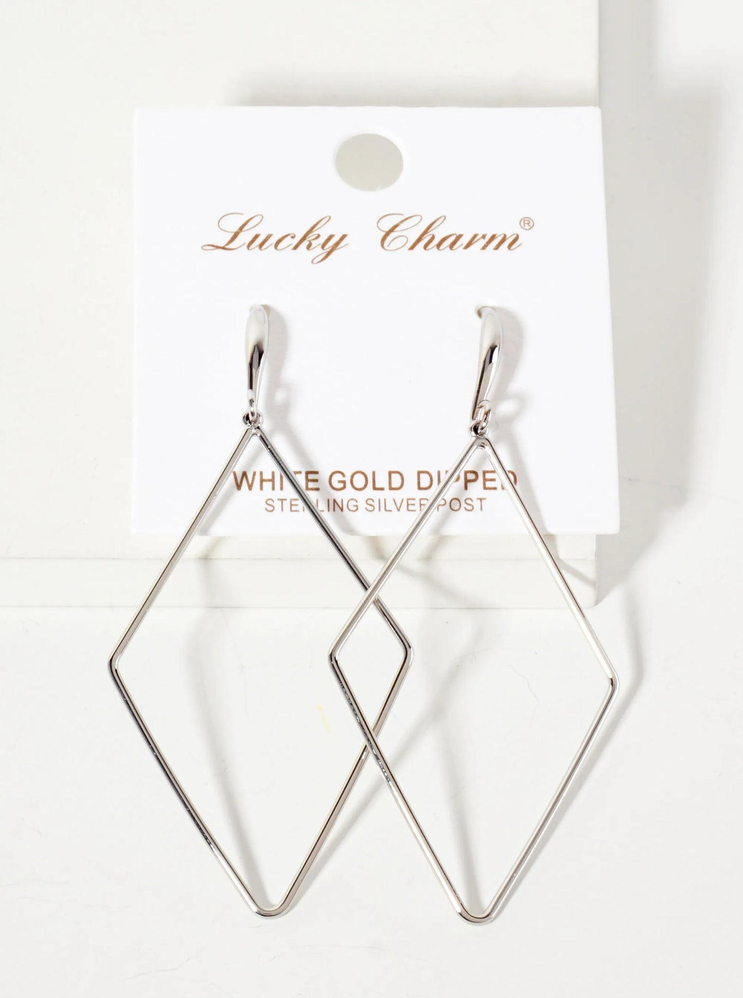 Polished Brass 2-inch Delicate Diamond Drop 18K-Gold-Dipped Fish-Hook Earrings