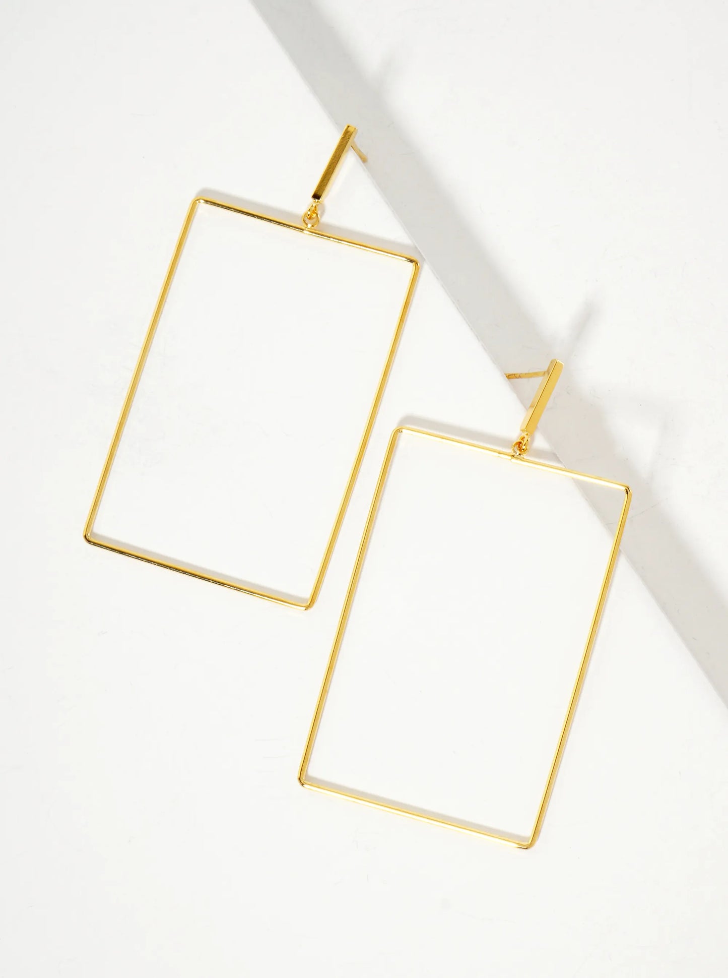 Polished Brass 2-inch Delicate Rectangle Drop 18K-Gold-Dipped Earrings