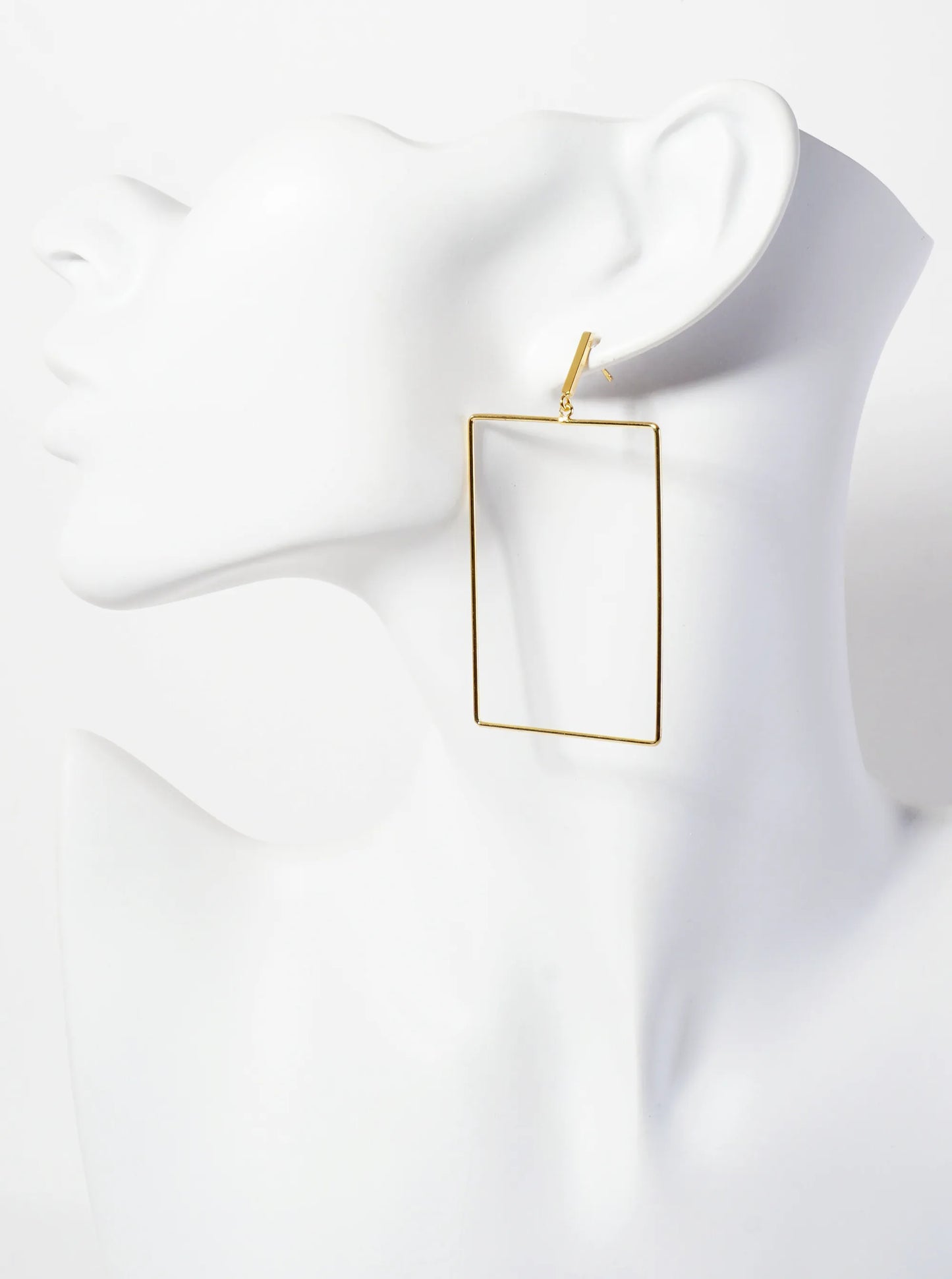 Polished Brass 2-inch Delicate Rectangle Drop 18K-Gold-Dipped Earrings