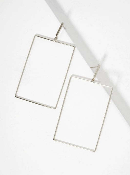 Polished Brass 2-inch Delicate Rectangle Drop 18K-Gold-Dipped Earrings
