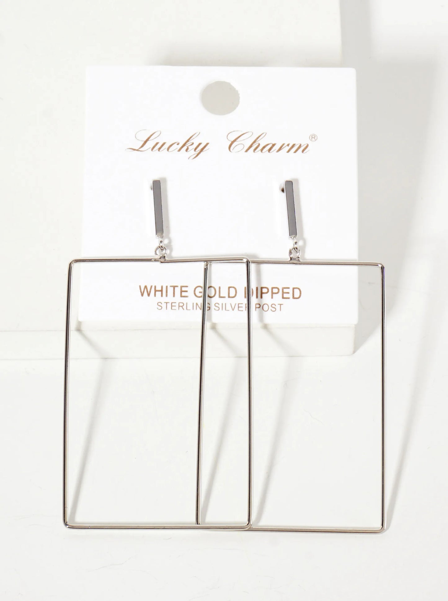 Polished Brass 2-inch Delicate Rectangle Drop 18K-Gold-Dipped Earrings