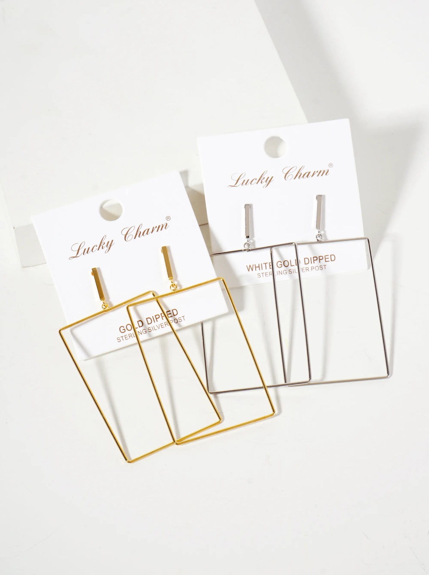 Polished Brass 2-inch Delicate Rectangle Drop 18K-Gold-Dipped Earrings