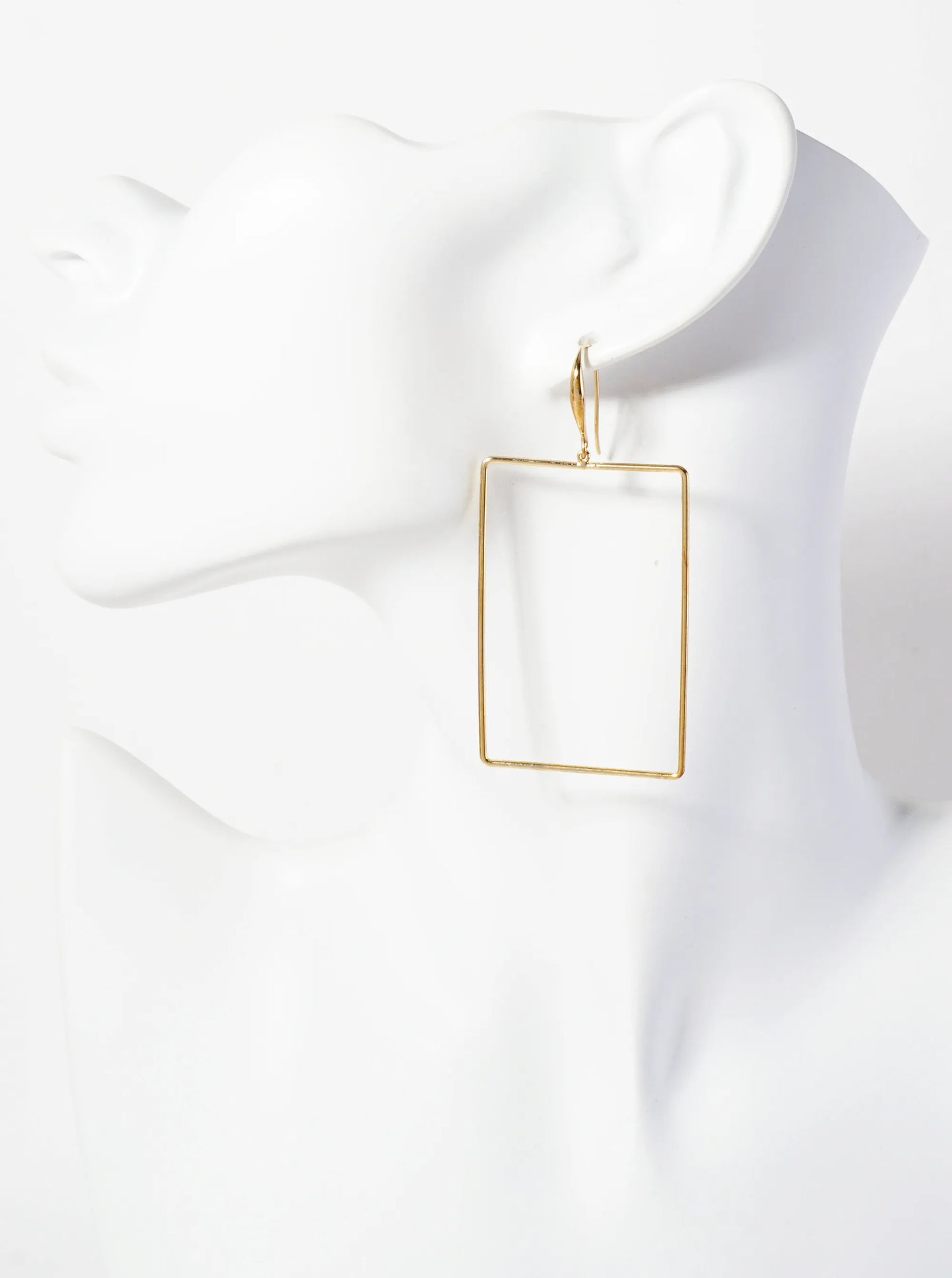 Polished Brass 2-inch Delicate Rectangle Drop 18K-Gold-Dipped Fish-Hook Earrings
