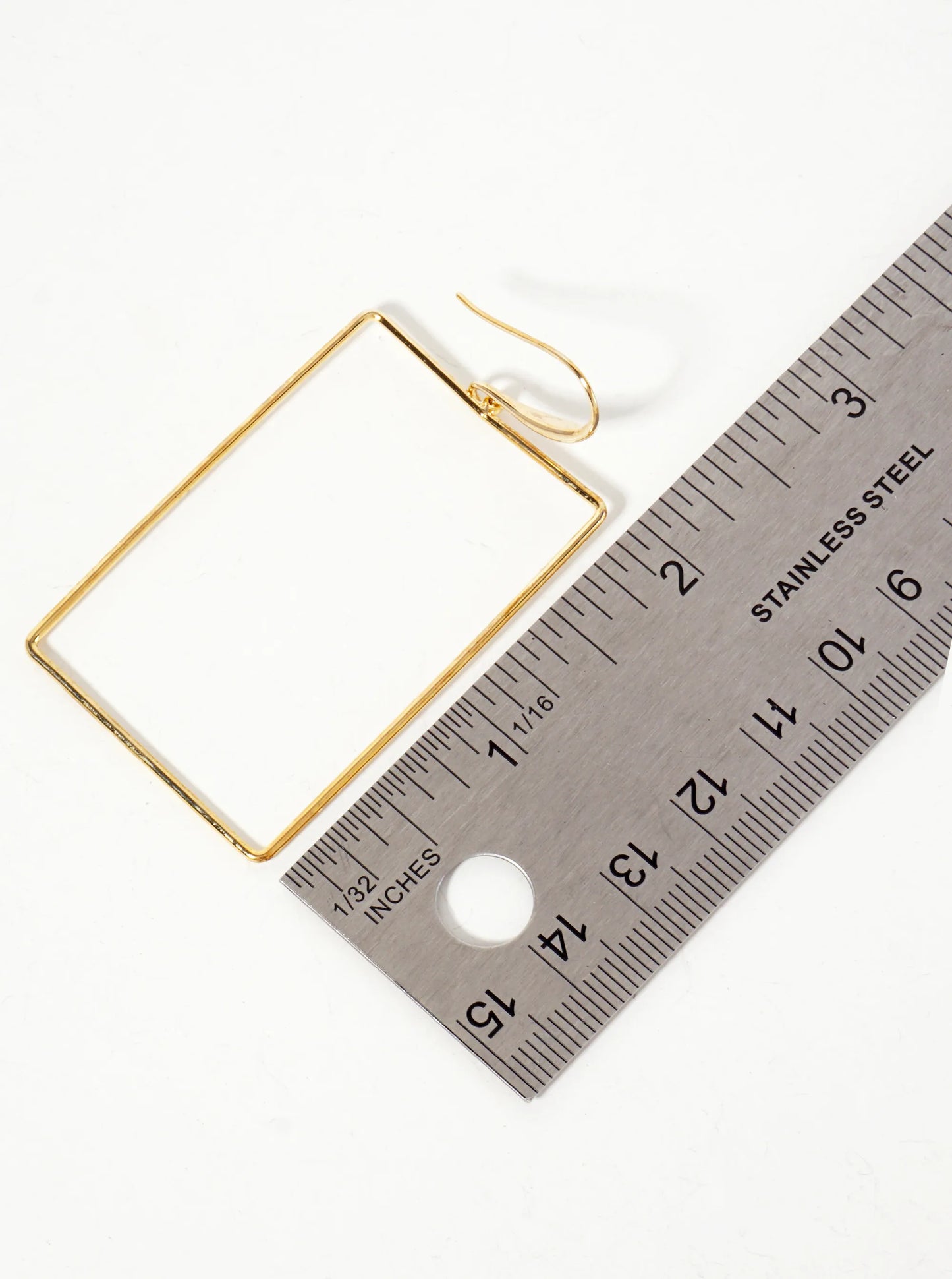 Polished Brass 2-inch Delicate Rectangle Drop 18K-Gold-Dipped Fish-Hook Earrings