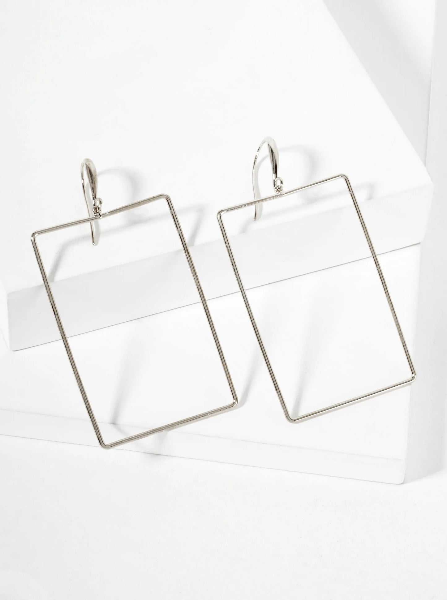 Polished Brass 2-inch Delicate Rectangle Drop 18K-Gold-Dipped Fish-Hook Earrings