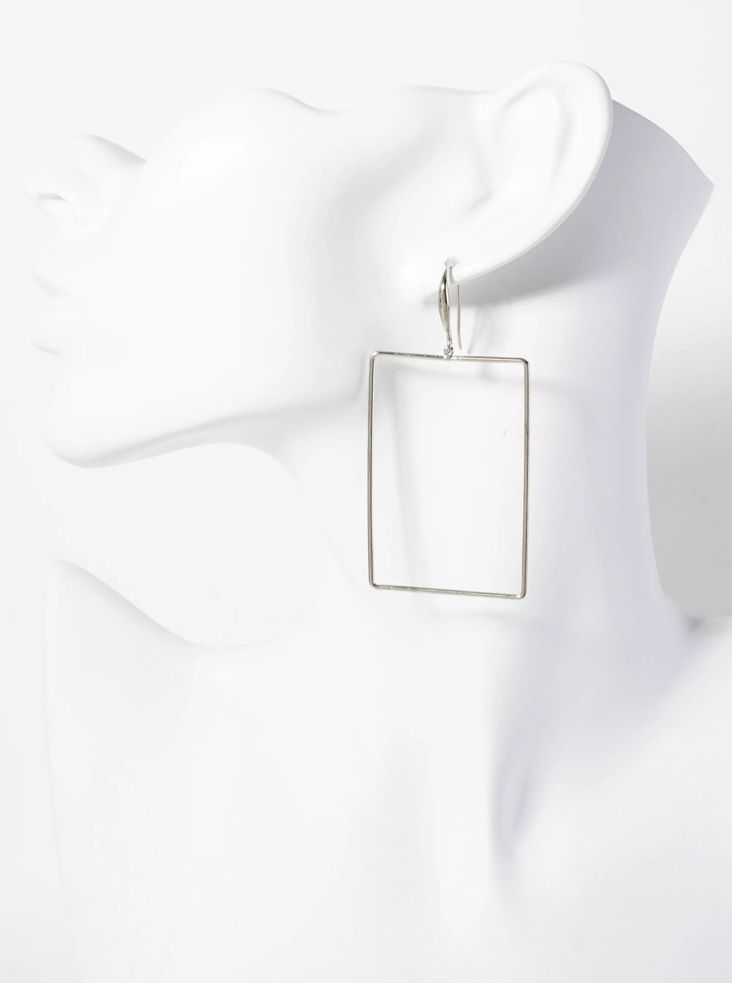 Polished Brass 2-inch Delicate Rectangle Drop 18K-Gold-Dipped Fish-Hook Earrings
