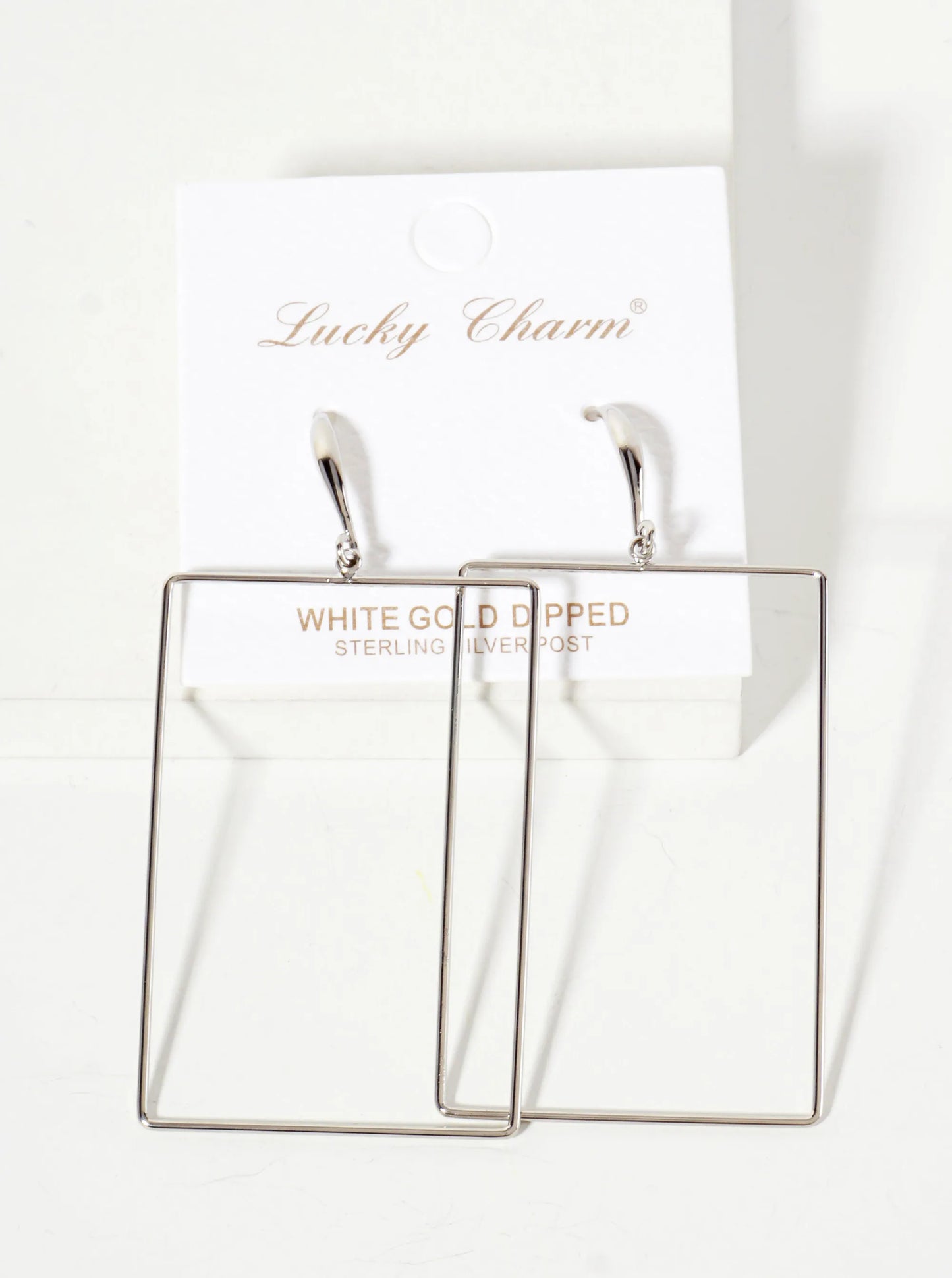 Polished Brass 2-inch Delicate Rectangle Drop 18K-Gold-Dipped Fish-Hook Earrings