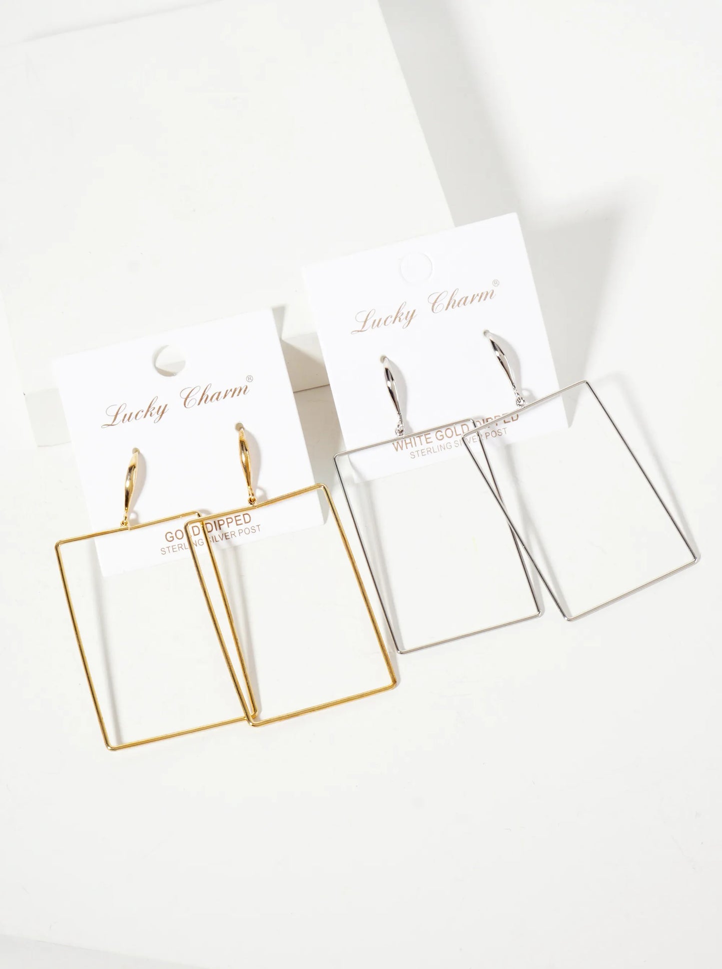 Polished Brass 2-inch Delicate Rectangle Drop 18K-Gold-Dipped Fish-Hook Earrings