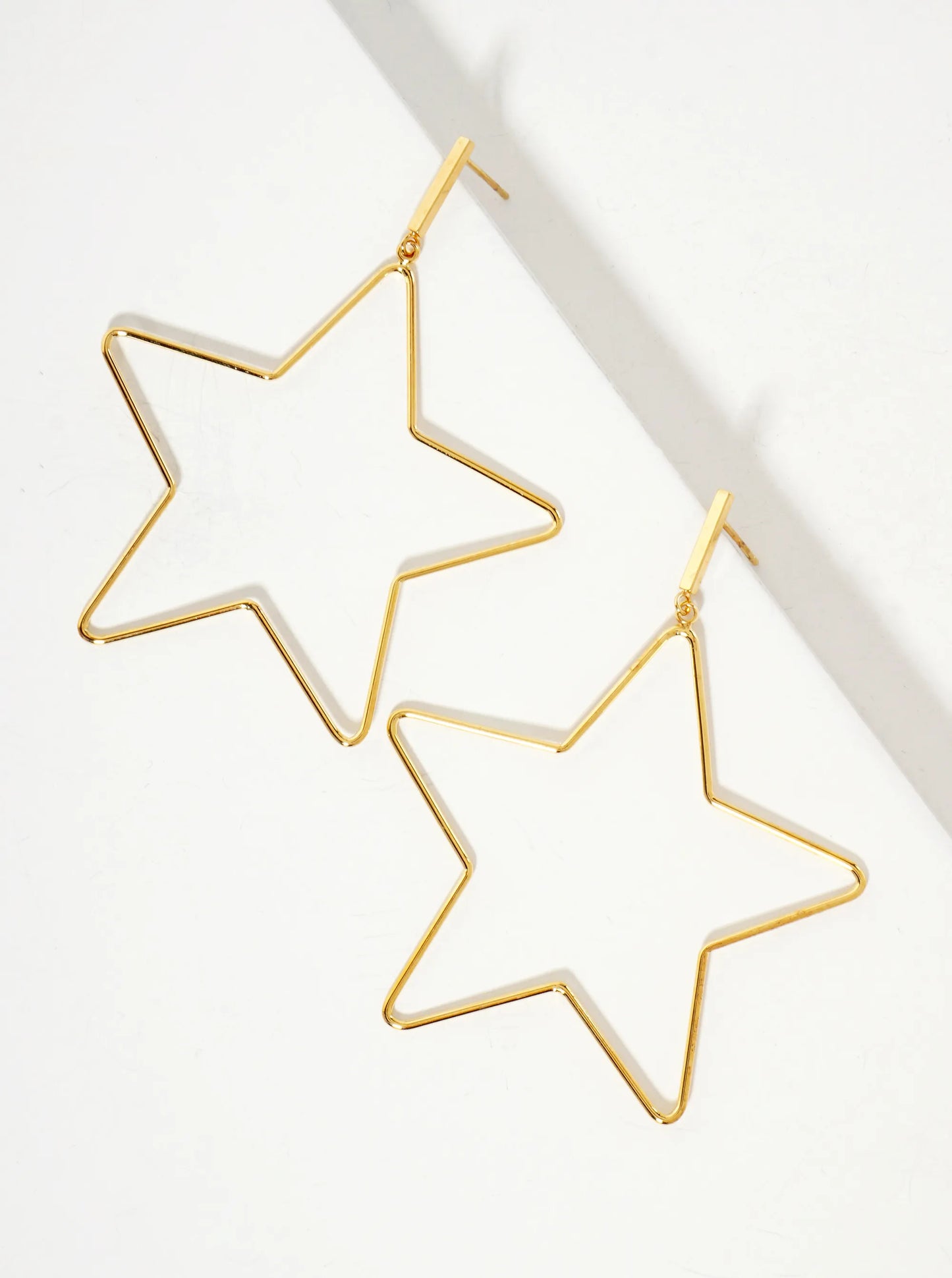 Polished Brass 2-inch Delicate Star Drop 18K-Gold-Dipped Earrings