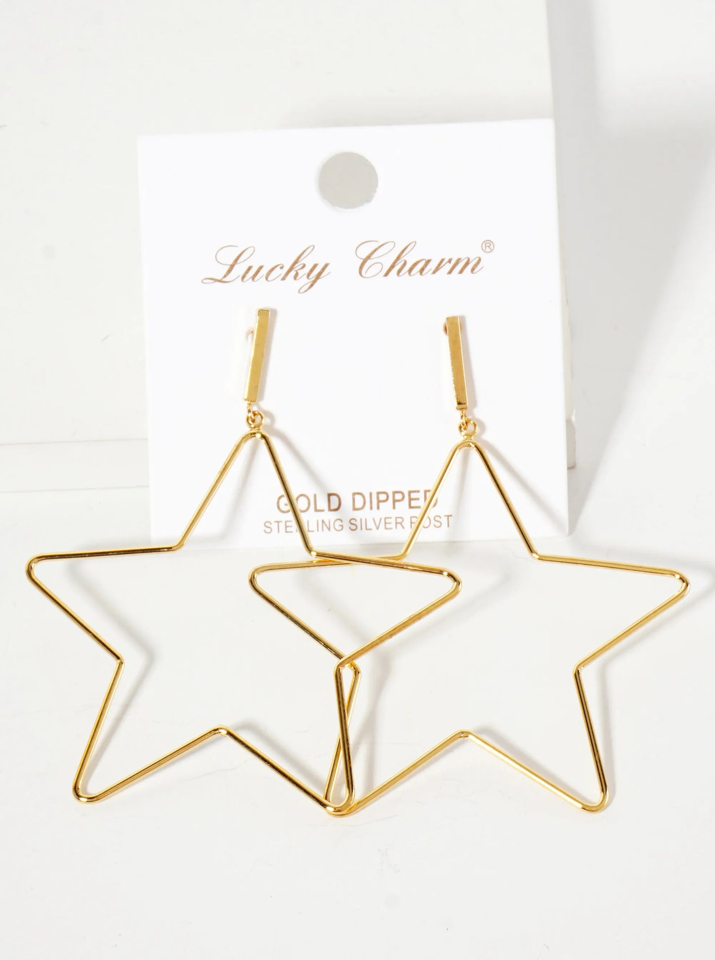 Polished Brass 2-inch Delicate Star Drop 18K-Gold-Dipped Earrings