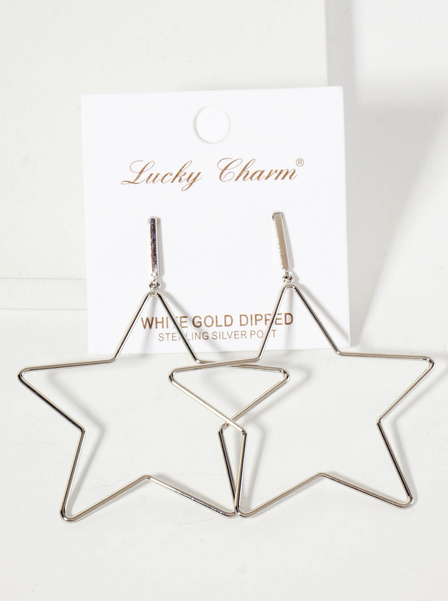 Polished Brass 2-inch Delicate Star Drop 18K-Gold-Dipped Earrings