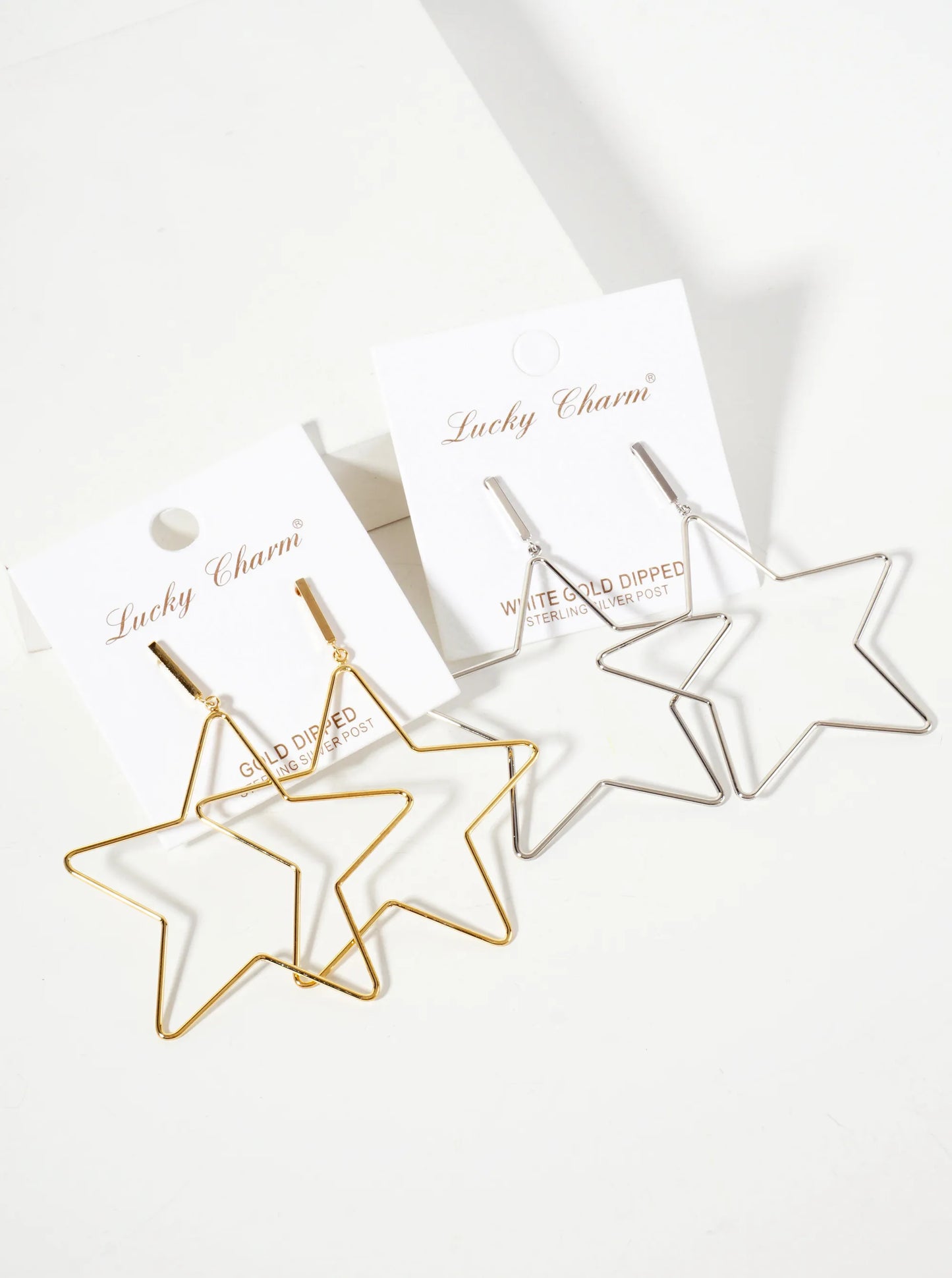 Polished Brass 2-inch Delicate Star Drop 18K-Gold-Dipped Earrings