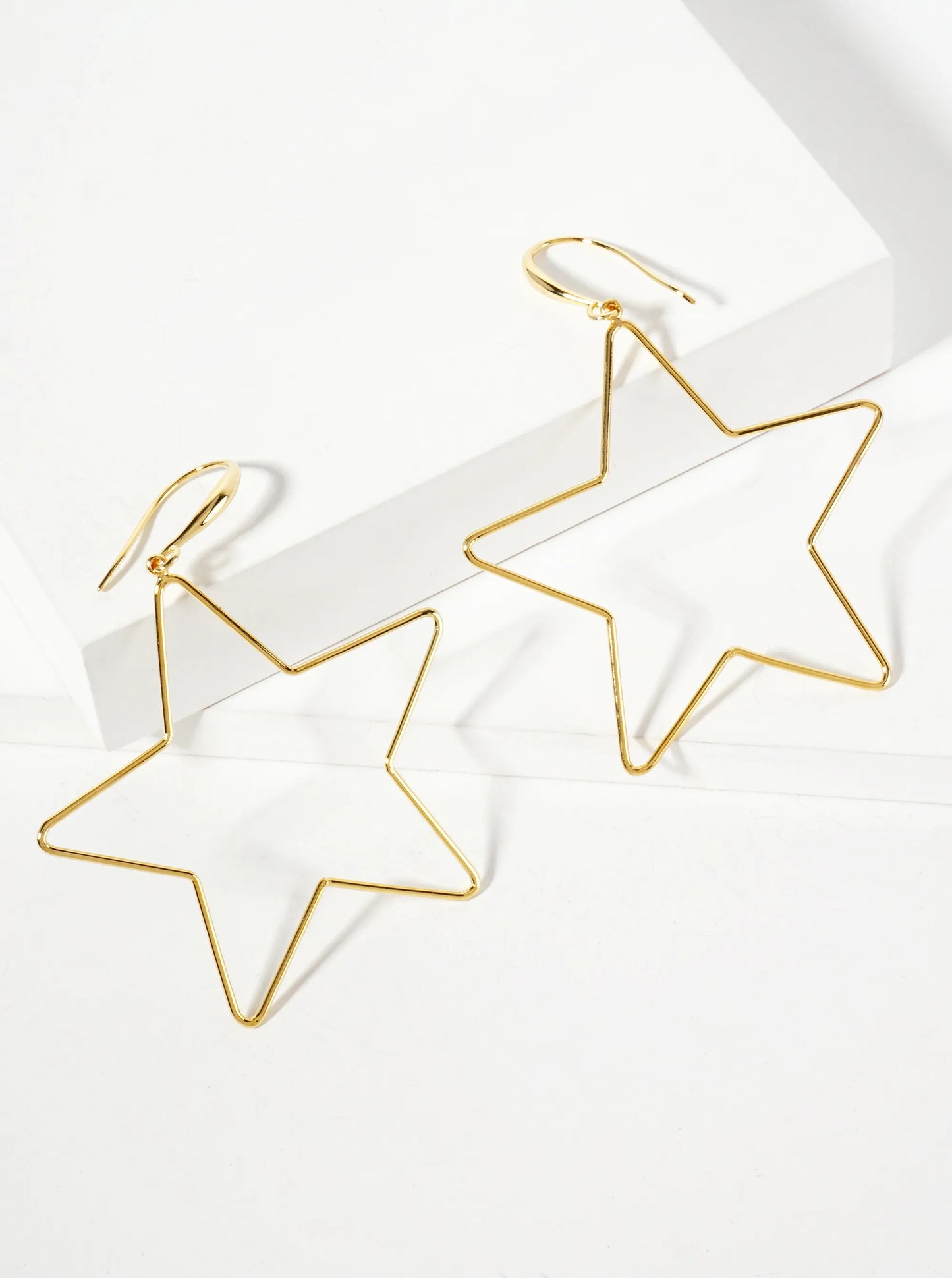 Polished Brass 2-inch Delicate Star Drop 18K-Gold-Dipped Fish-Hook Earrings