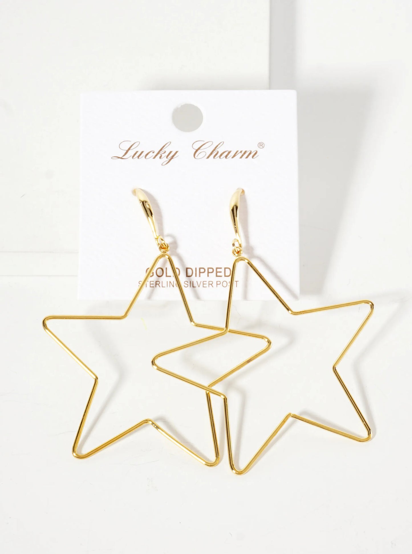 Polished Brass 2-inch Delicate Star Drop 18K-Gold-Dipped Fish-Hook Earrings