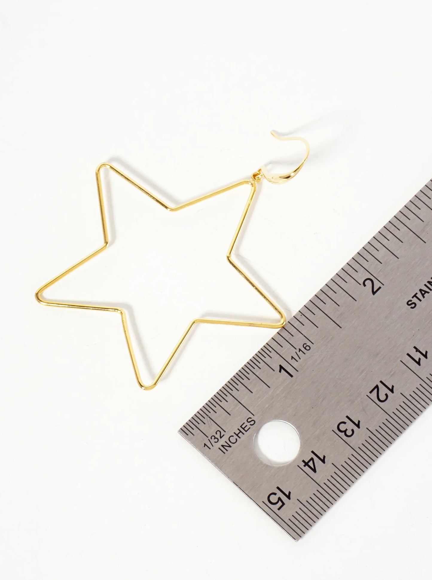 Polished Brass 2-inch Delicate Star Drop 18K-Gold-Dipped Fish-Hook Earrings
