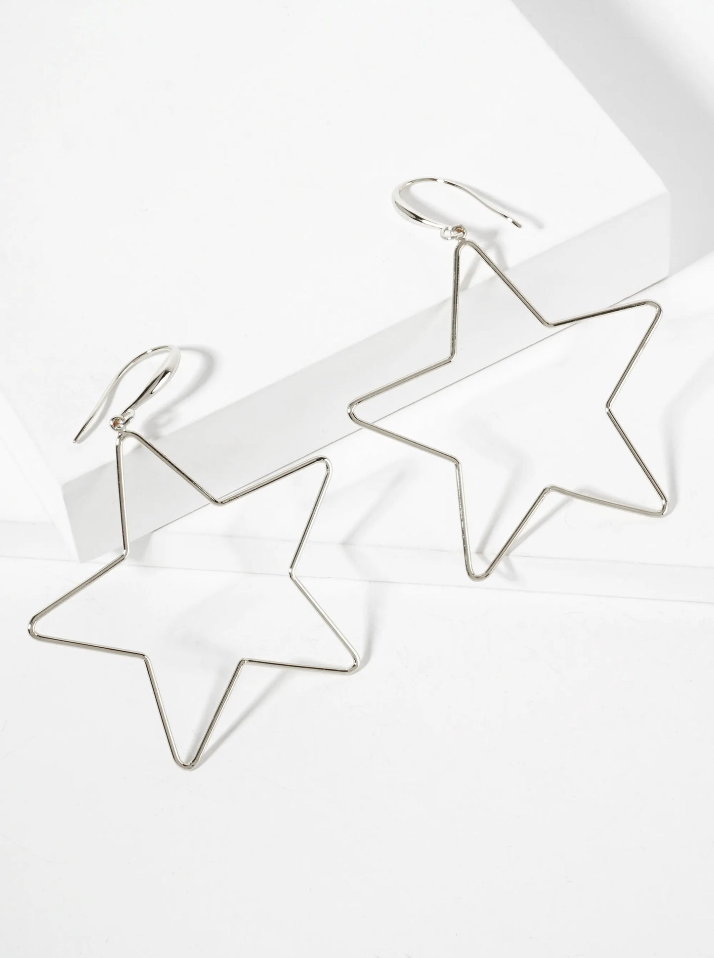 Polished Brass 2-inch Delicate Star Drop 18K-Gold-Dipped Fish-Hook Earrings