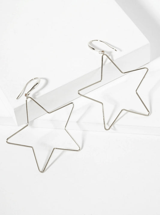 Polished Brass 2-inch Delicate Star Drop 18K-Gold-Dipped Fish-Hook Earrings