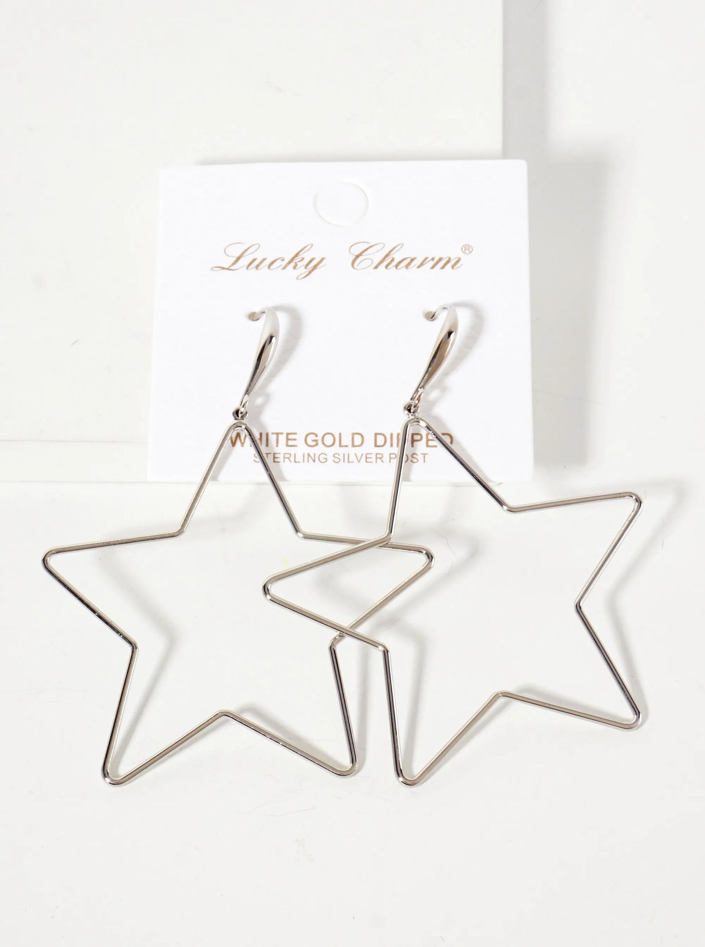 Polished Brass 2-inch Delicate Star Drop 18K-Gold-Dipped Fish-Hook Earrings