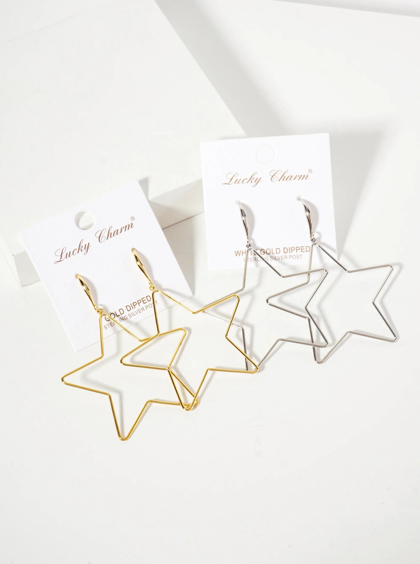 Polished Brass 2-inch Delicate Star Drop 18K-Gold-Dipped Fish-Hook Earrings