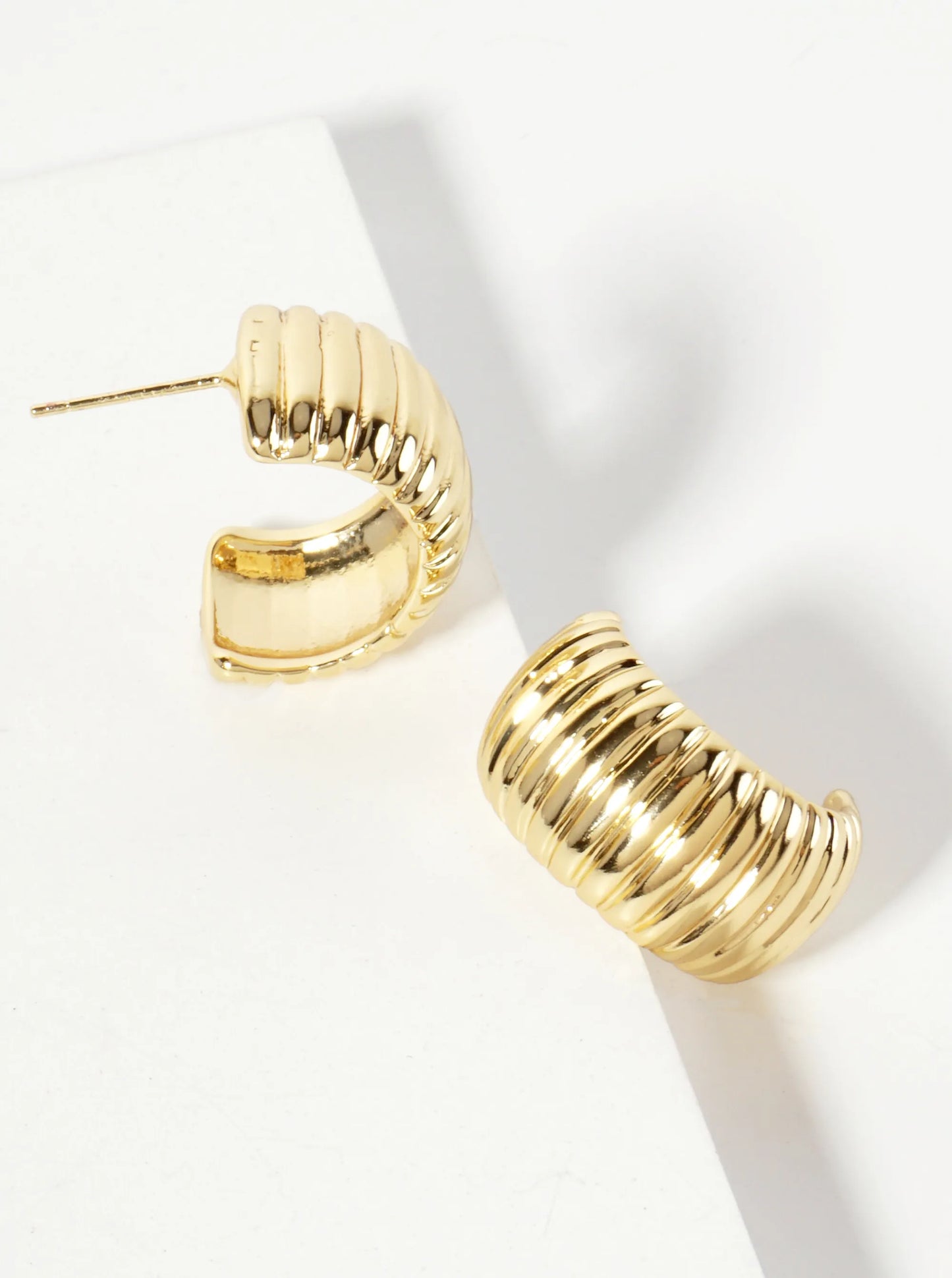 Polished Brass 20mm Ribbed 18K-Gold-Dipped Half Hoop Earrings