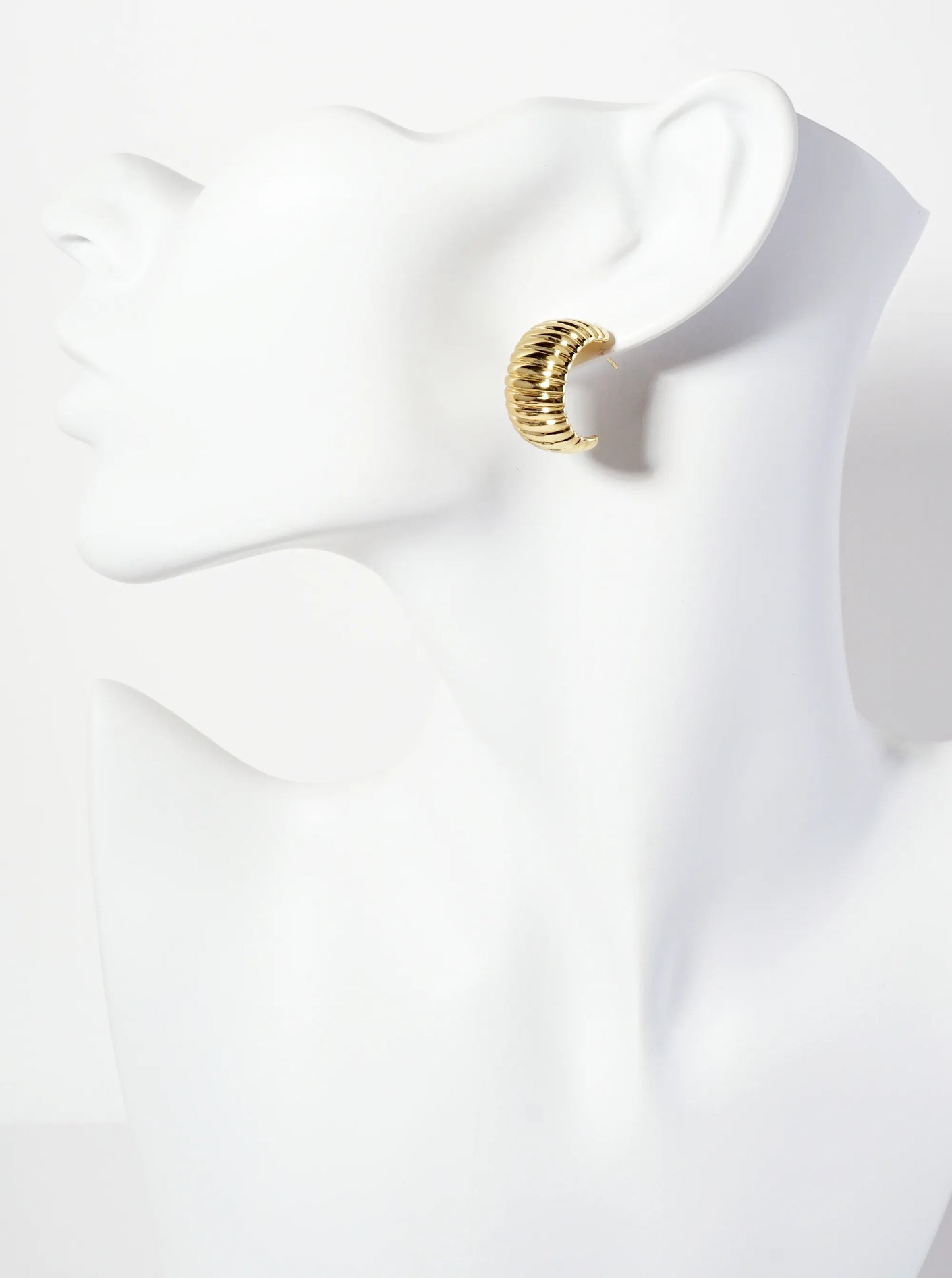 Polished Brass 20mm Ribbed 18K-Gold-Dipped Half Hoop Earrings