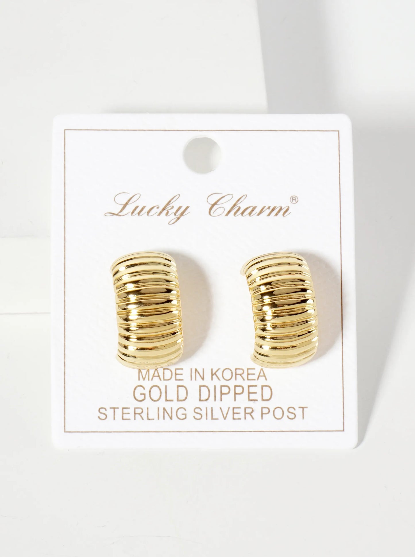 Polished Brass 20mm Ribbed 18K-Gold-Dipped Half Hoop Earrings