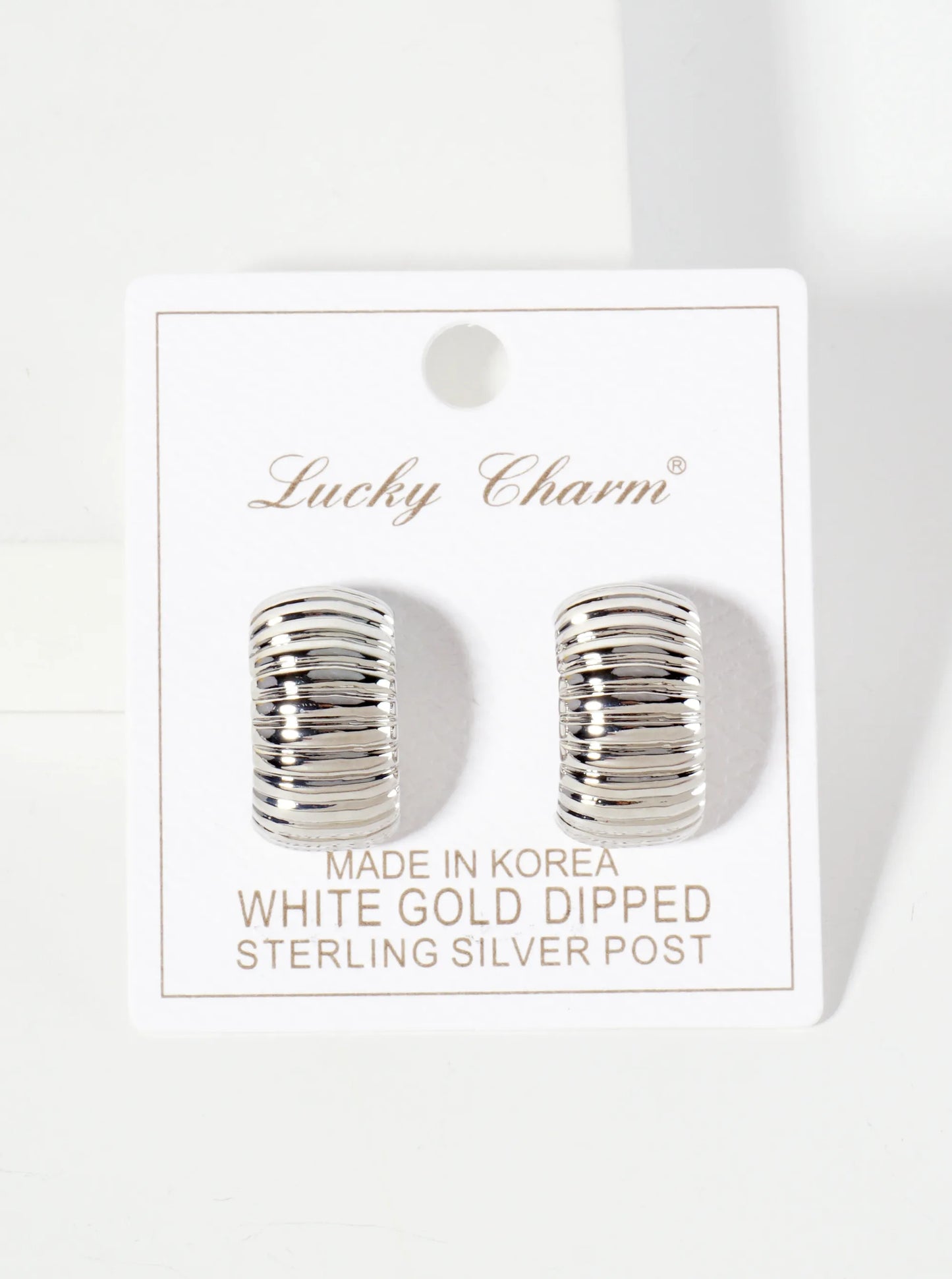 Polished Brass 20mm Ribbed 18K-Gold-Dipped Half Hoop Earrings