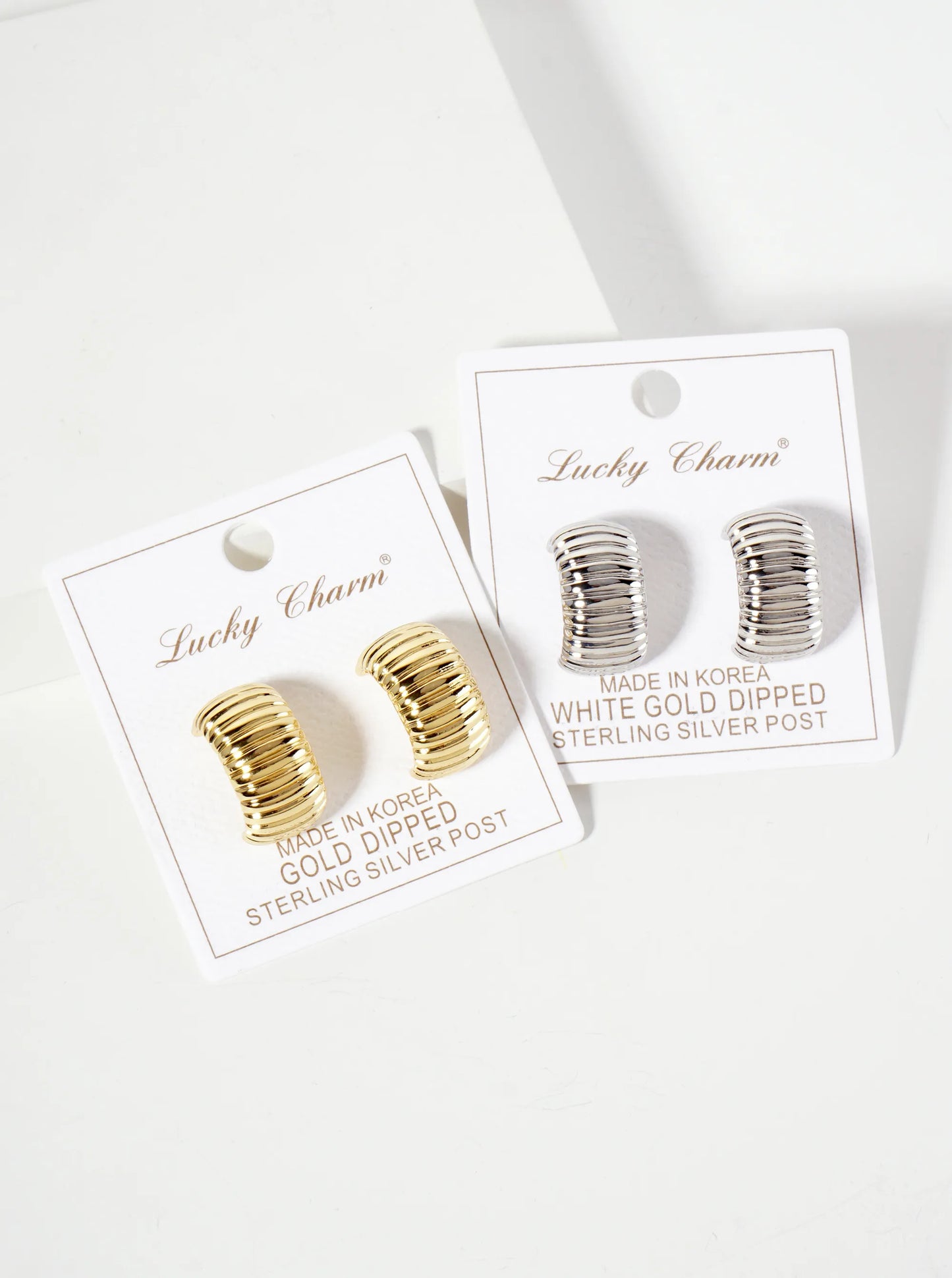 Polished Brass 20mm Ribbed 18K-Gold-Dipped Half Hoop Earrings