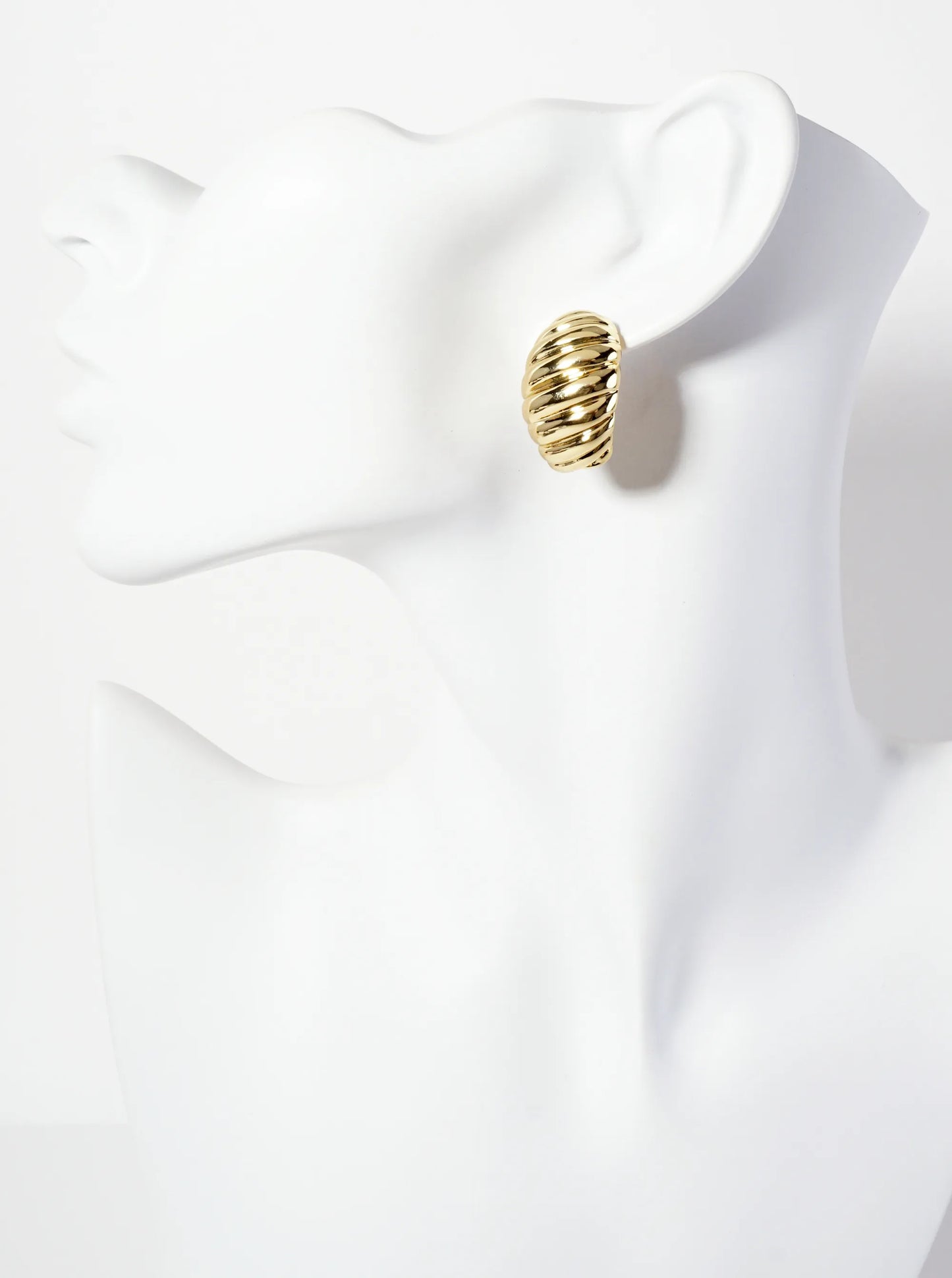 Polished Brass 25mm Ribbed 18K-Gold-Dipped Soft-Curve Oval Post Earrings