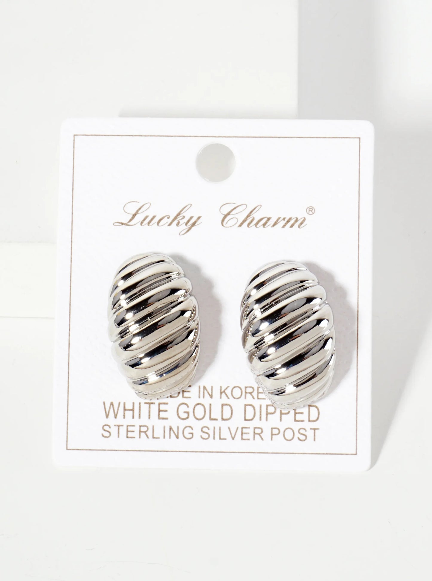 Polished Brass 25mm Ribbed 18K-Gold-Dipped Soft-Curve Oval Post Earrings