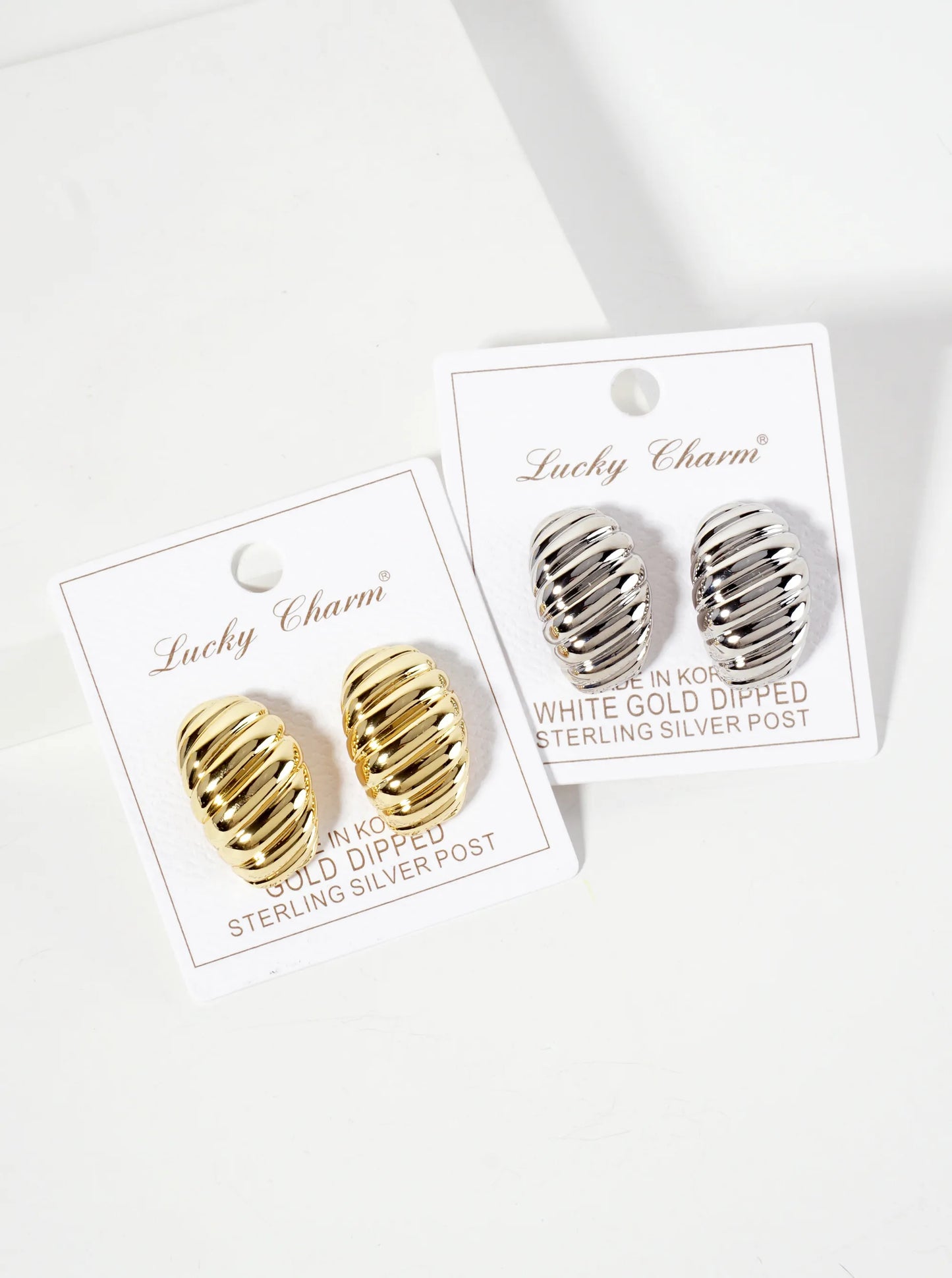 Polished Brass 25mm Ribbed 18K-Gold-Dipped Soft-Curve Oval Post Earrings