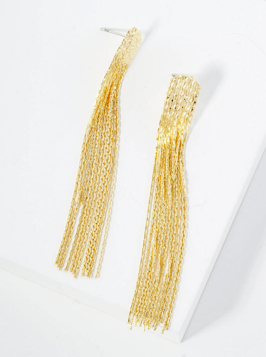 Polished Brass 3-Inch Chain Tassel Fringe Drop Earrings