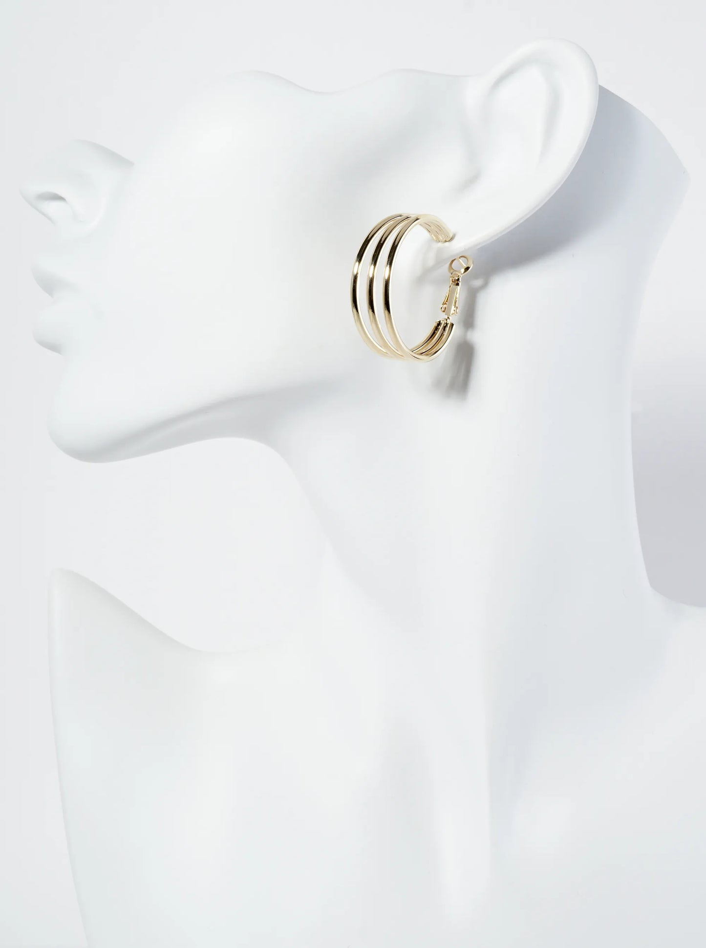 Polished Brass 30mm 3-Layer 14K-Gold-Dipped Latch-Back Hoop Earrings