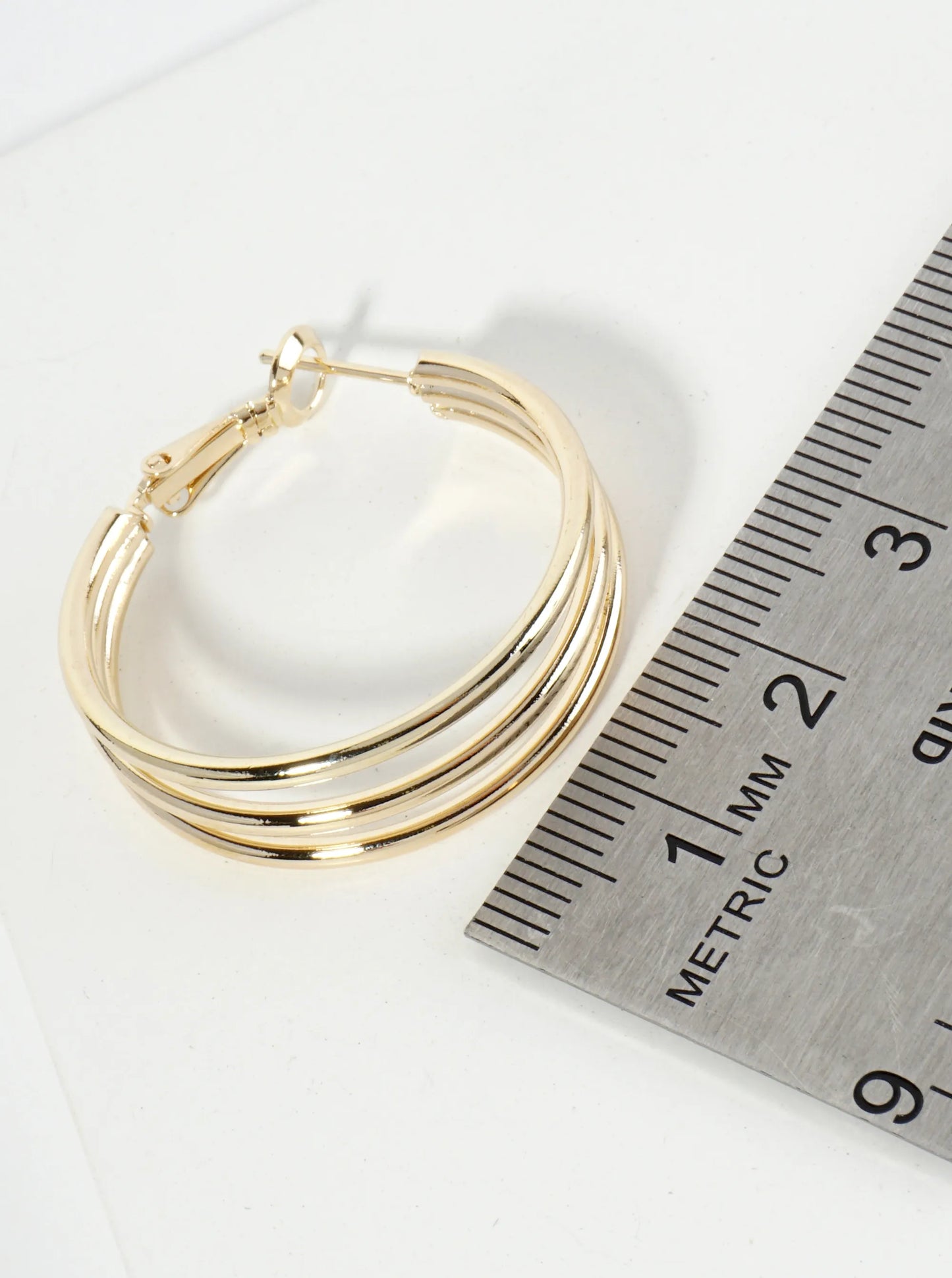 Polished Brass 30mm 3-Layer 14K-Gold-Dipped Latch-Back Hoop Earrings