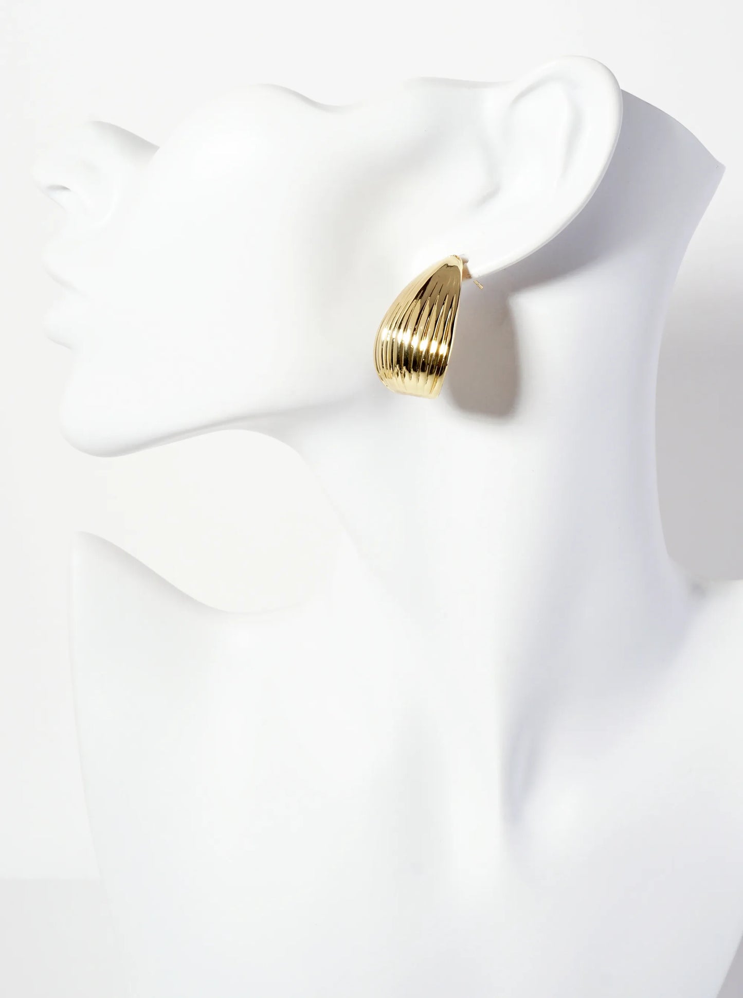 Polished Brass 30mm Ribbed Teardrop 18K-Gold-Dipped Earrings