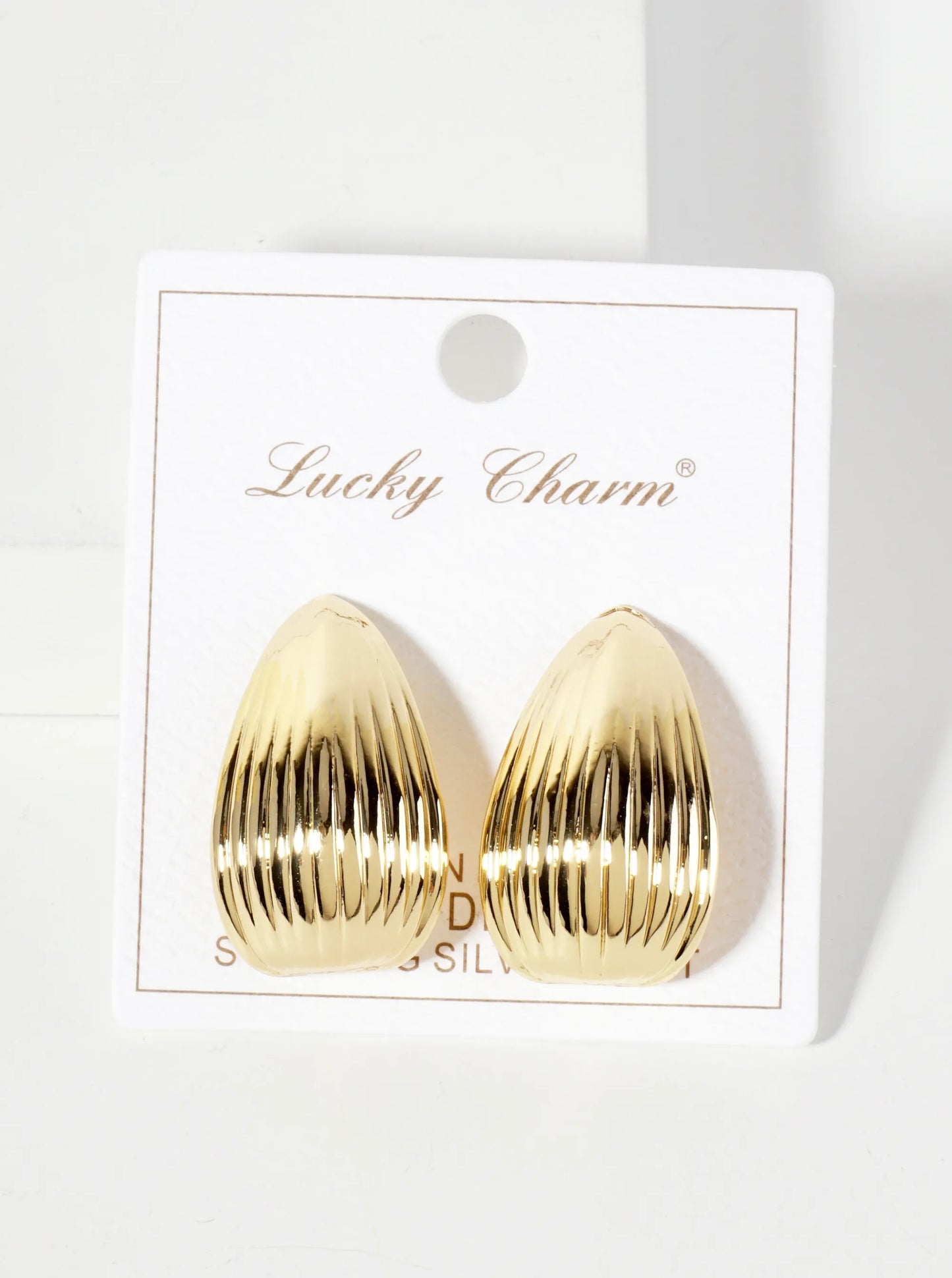 Polished Brass 30mm Ribbed Teardrop 18K-Gold-Dipped Earrings